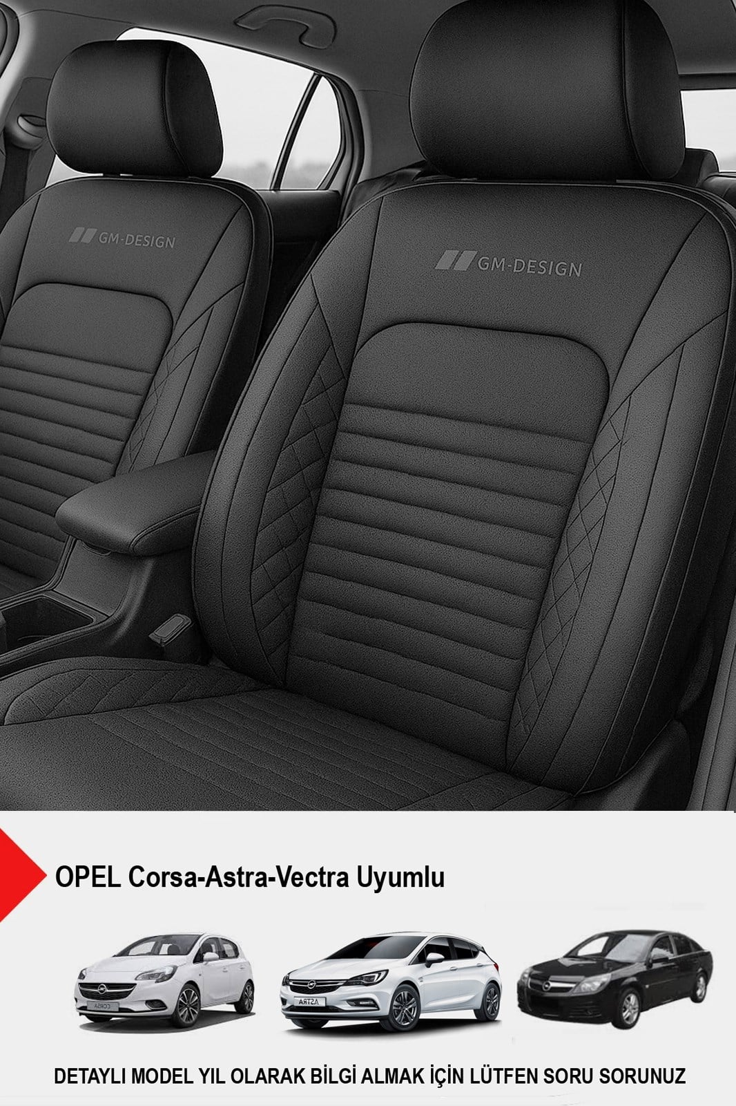 İstanbul Serisi Siyah Deri Oto Koltuk Kılıfı (OPEL Corsa-Astra-Vectra Uyumlu)