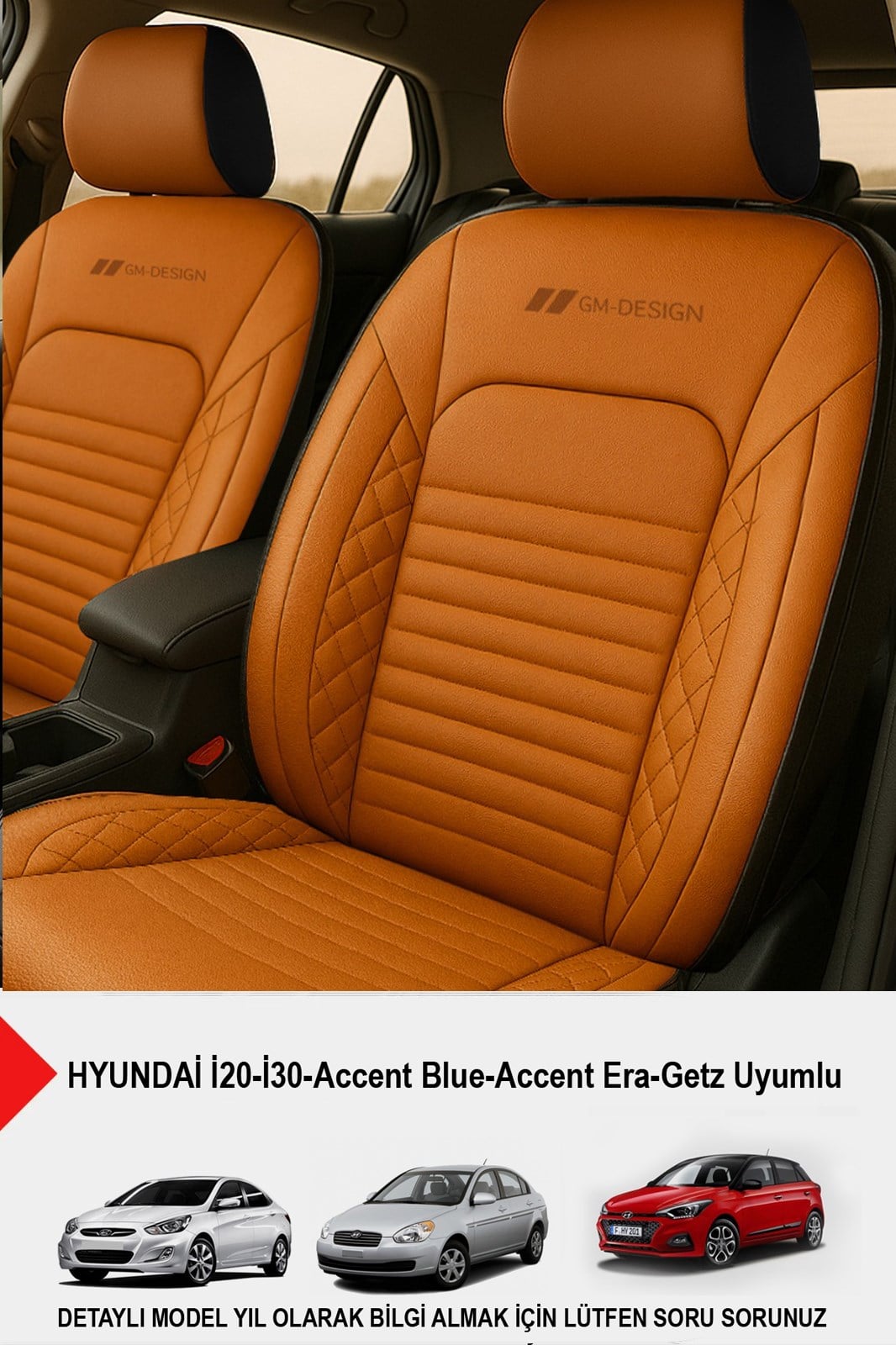 İstanbul Serisi Taba Deri Oto Koltuk Kılıfı (HYUNDAİ İ20-İ30-Accent-Blue-Era-Getz Uyumlu)