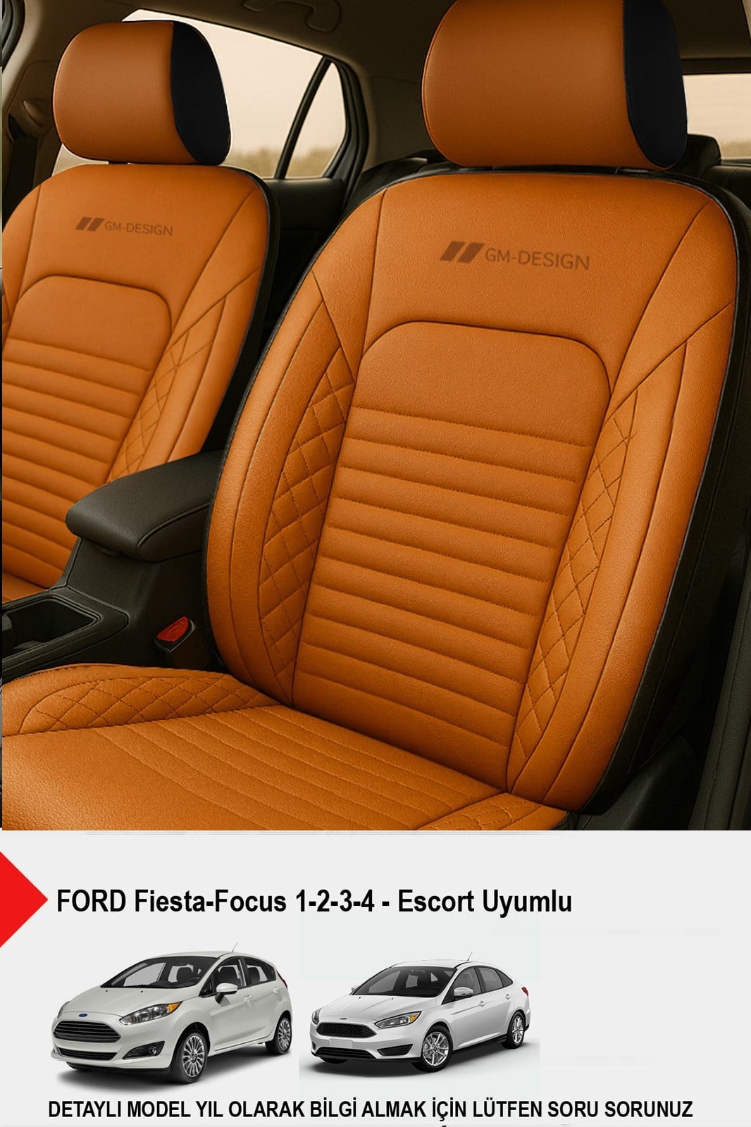 İstanbul Serisi Taba Deri Oto Koltuk Kılıfı (FORD Focus-Fiesta-Escort Uyumlu)