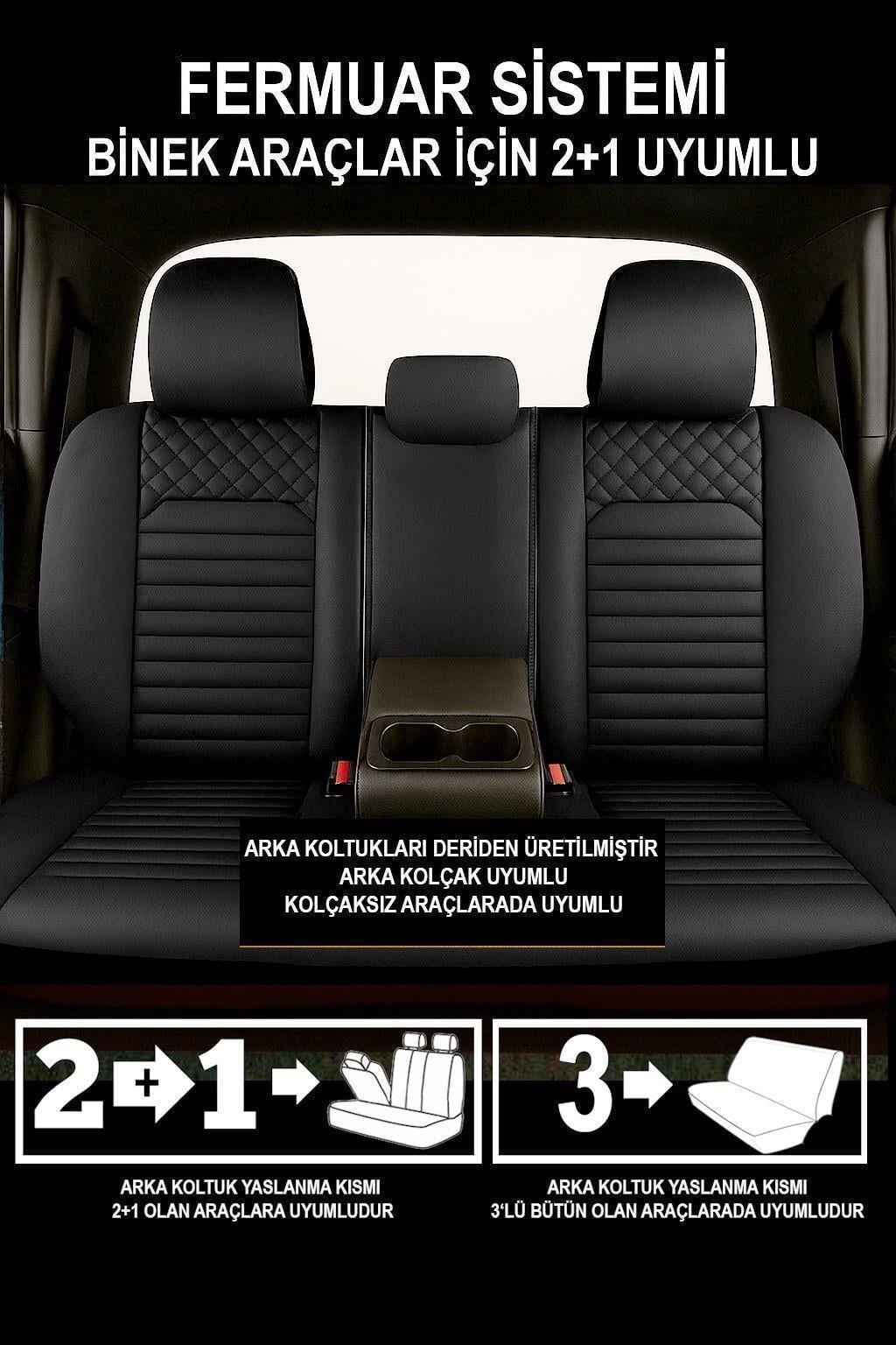 İstanbul Siyah Serisi Deri Oto Koltuk Kılıfı (DACİA Sandero-Stepway-Duster Uyumlu)
