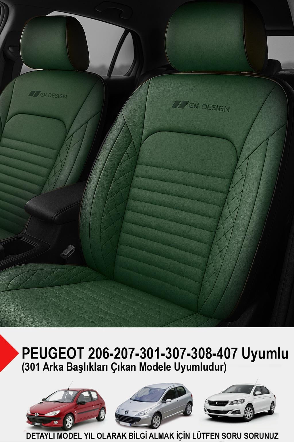 İstanbul Yeşil Serisi Deri Oto Koltuk Kılıfı (PEUGEOT 206-207-208-306-307-407- Uyumlu)