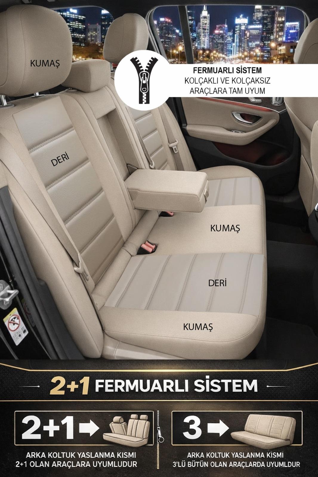 Jet Bej Deri Üniversal Oto Koltuk Kılıfı