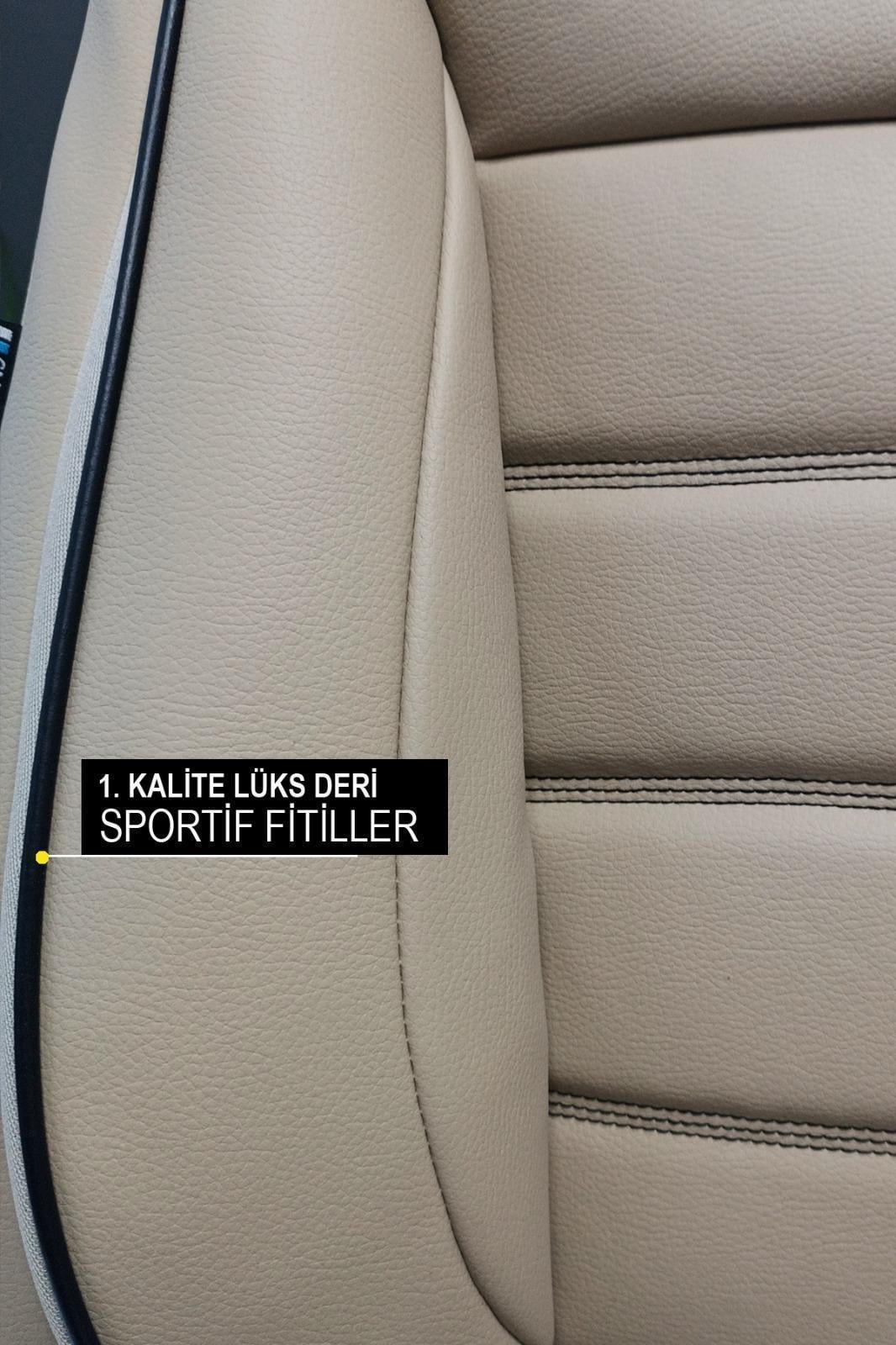 Jet Bej Deri Üniversal Oto Koltuk Kılıfı