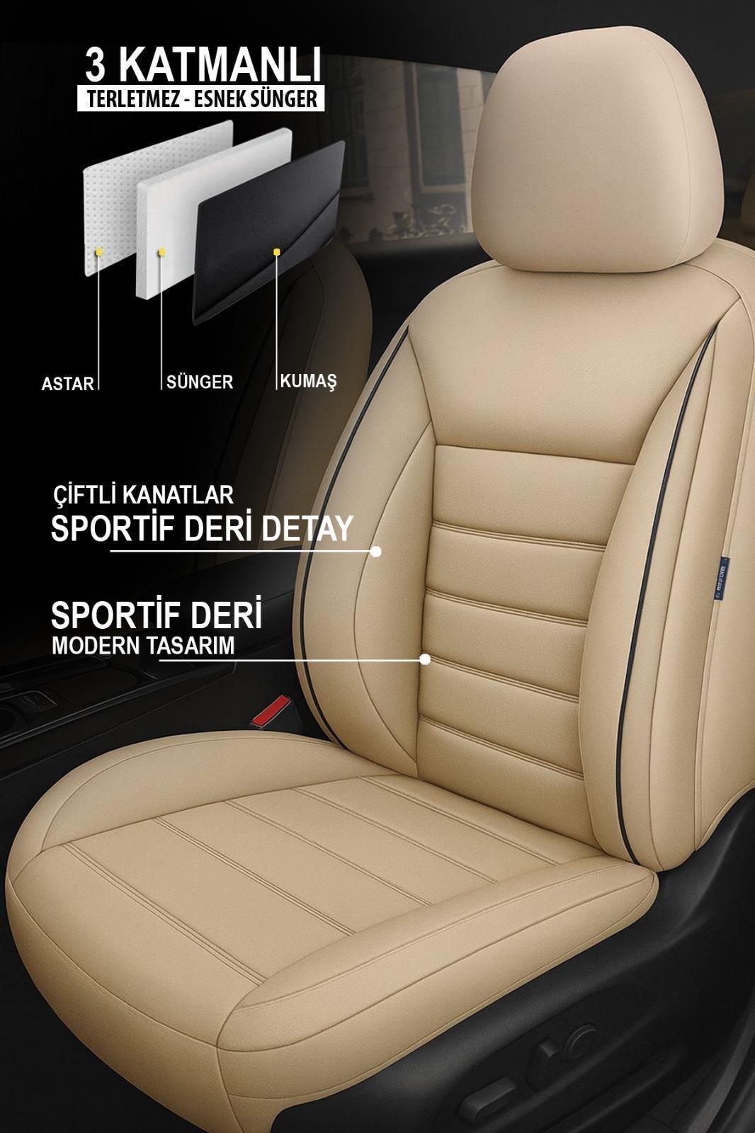 Jet Bej Deri Üniversal Oto Koltuk Kılıfı