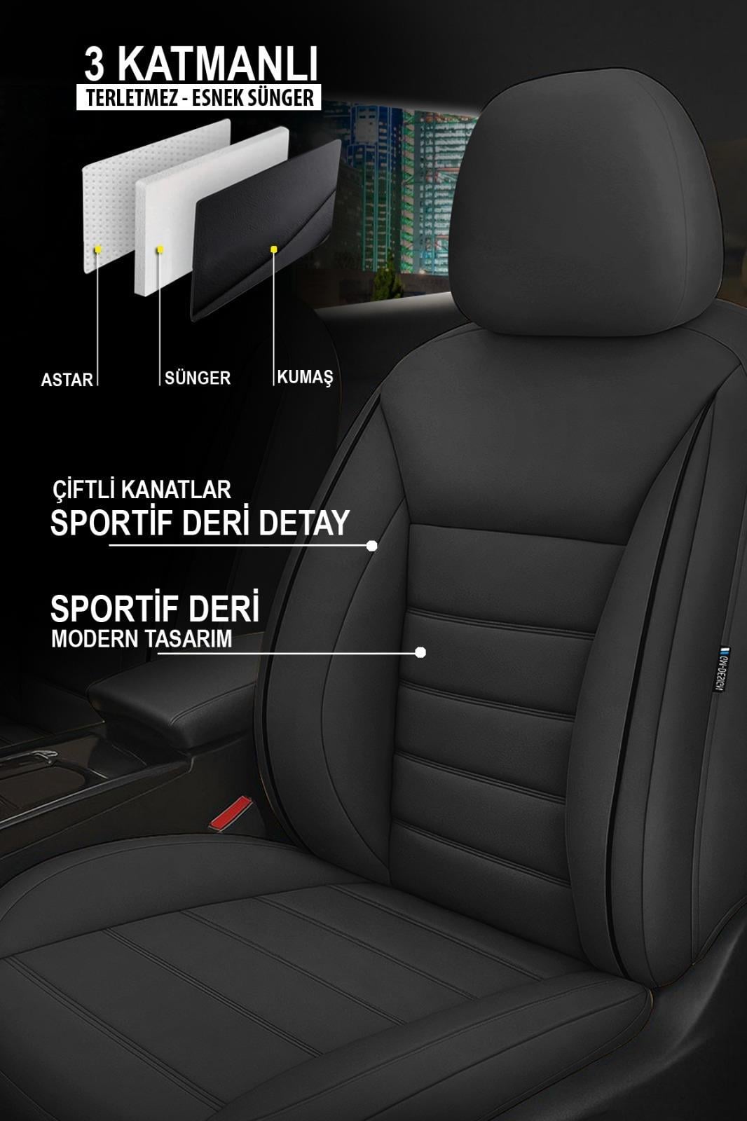 Jet Deri Oto Koltuk Kılıfı Siyah