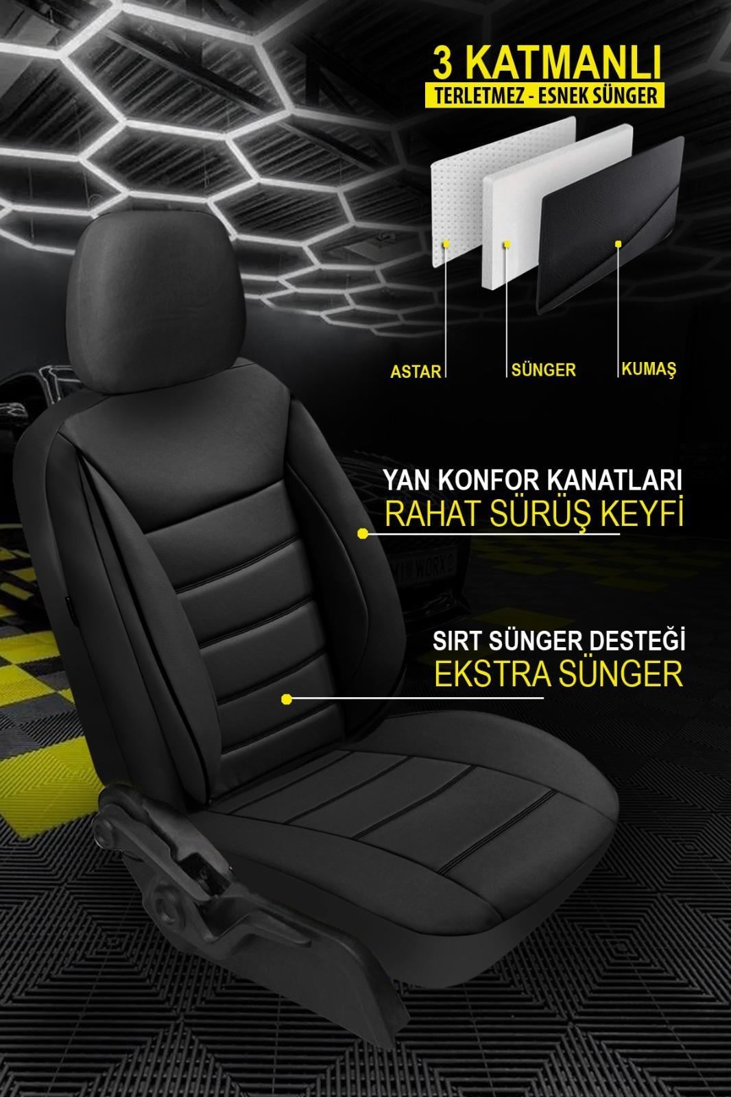 Jet Deri Siyah Ön 2 Koltuk Üniversal Oto Koltuk Kılıfı