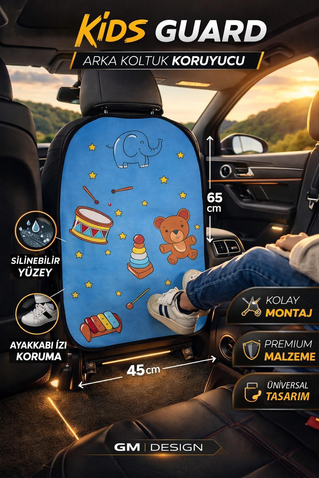 Kids Guard Eğlenceli Mavi Fil Oto Koltuk Arkası Koruyucu – Su Geçirmez - Leke Tutmaz