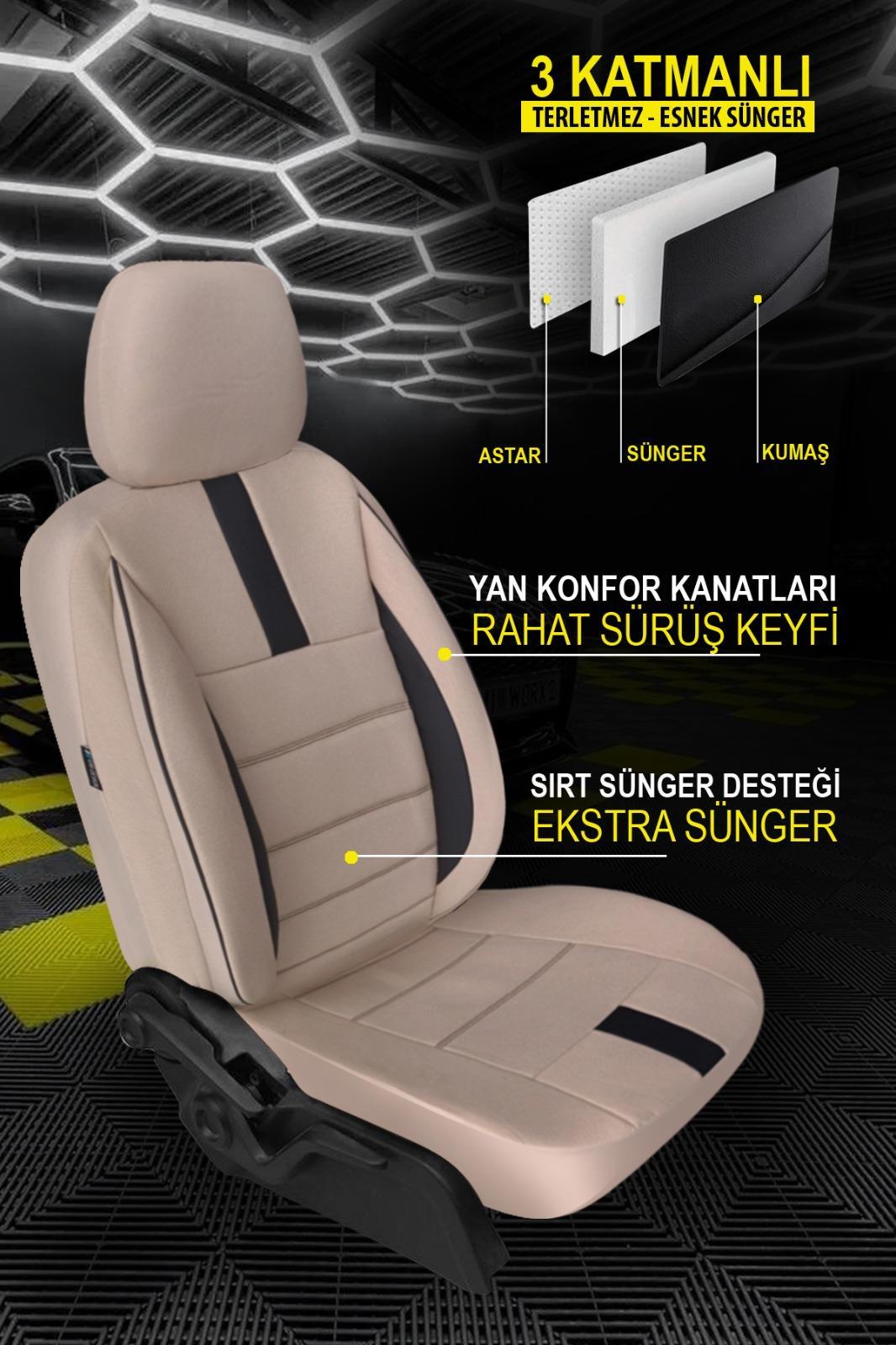 Oniks Bej Tay Tüyü Ön 2 Oto Koltuk Kılıfı
