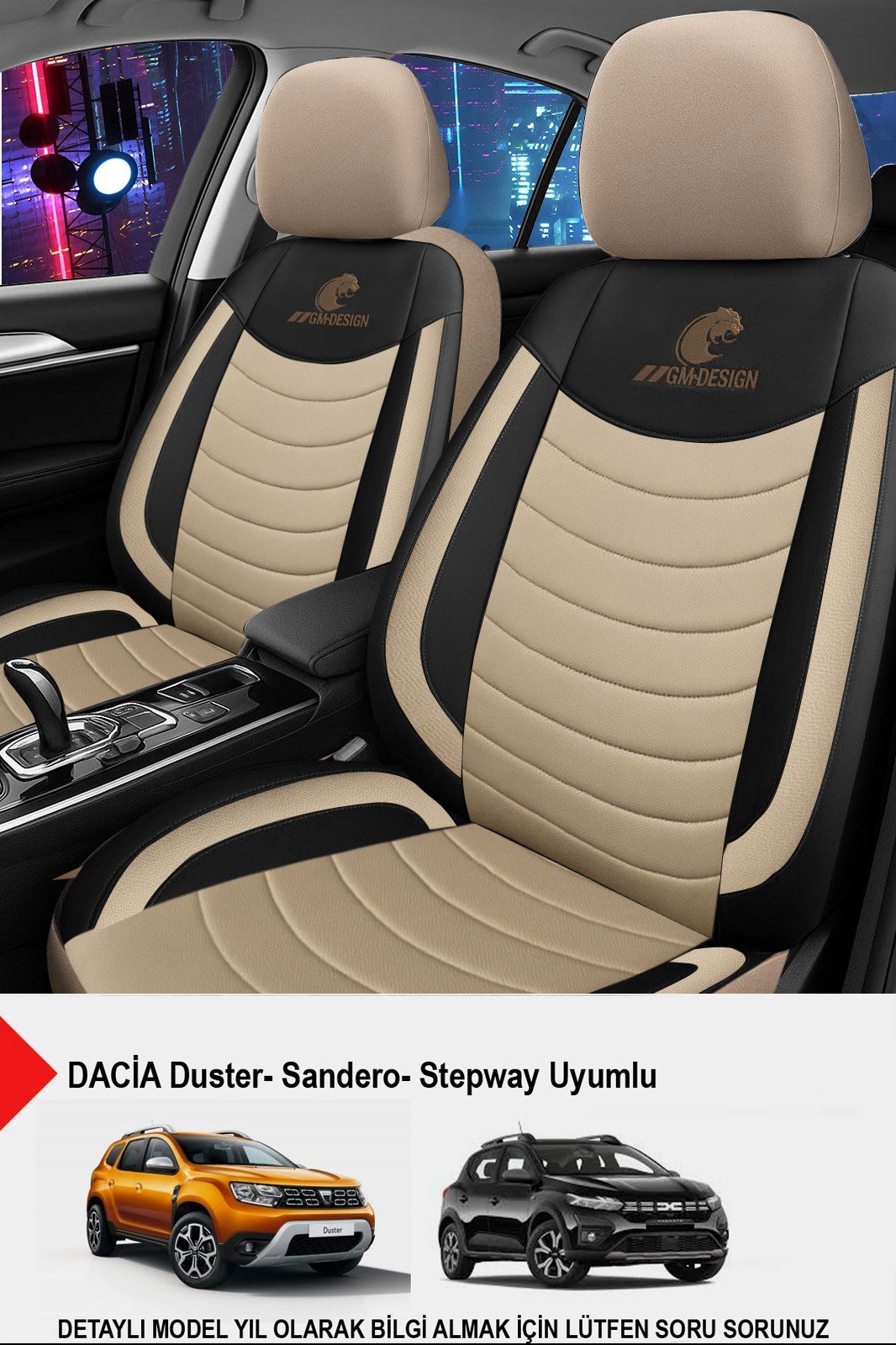 Panther Serisi Bej Keten Kumaş Oto Koltuk Kılıfı (Dacia Sandero-Stepway-Duster Uyumlu)