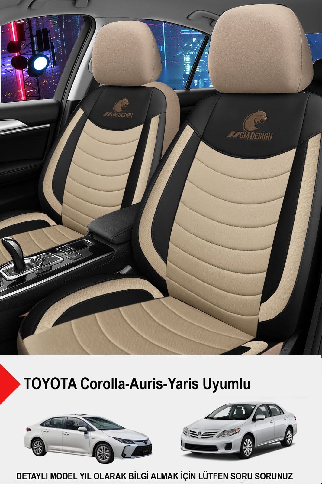 Panther Serisi Bej Keten Kumaş Oto Koltuk Kılıfı (Toyota Corolla-Auris-Yaris Uyumlu)