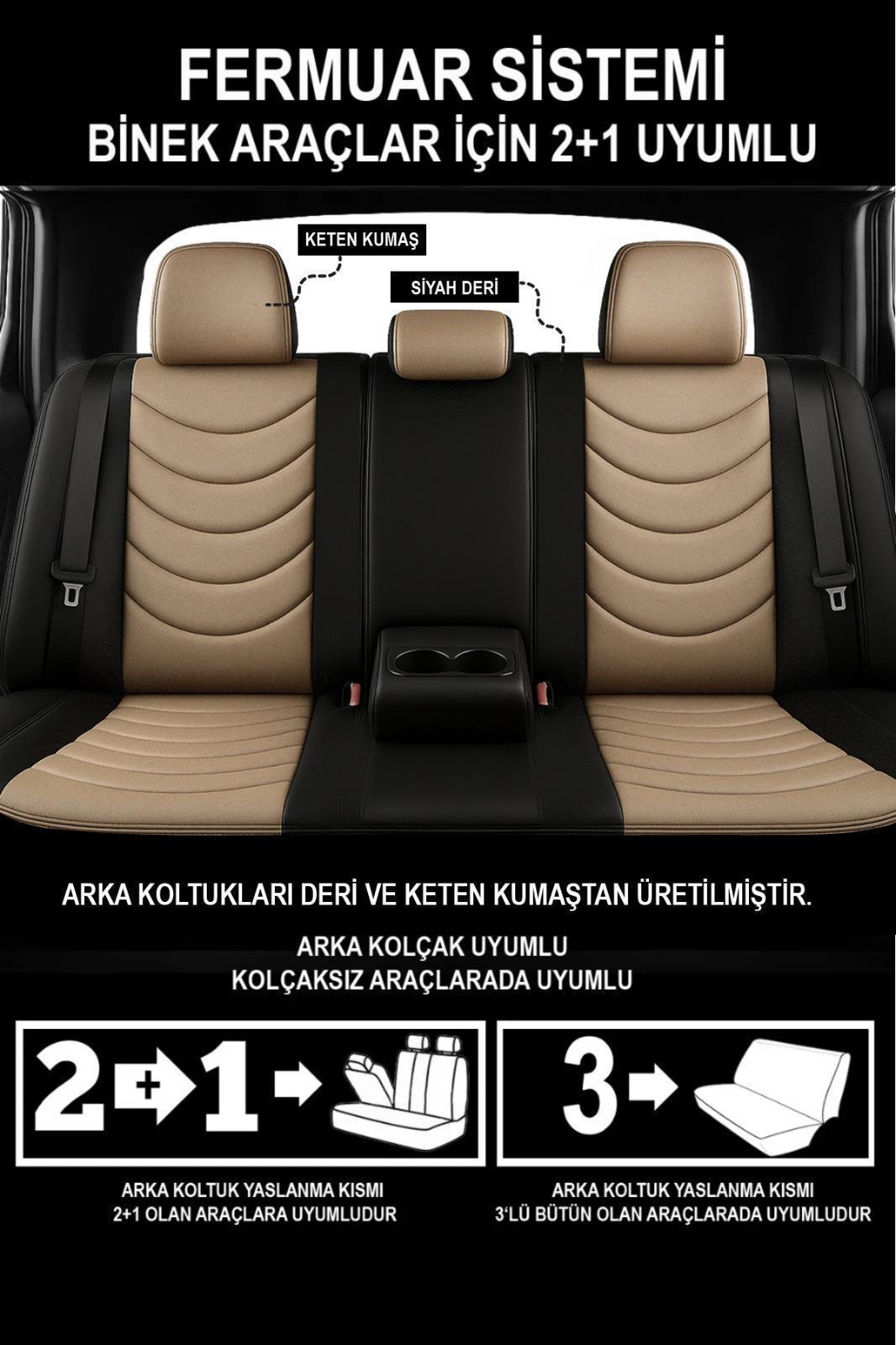 Panther Serisi Bej Keten Kumaş Üniversal Oto Koltuk Kılıfı - 5 Koltuk Tam Set