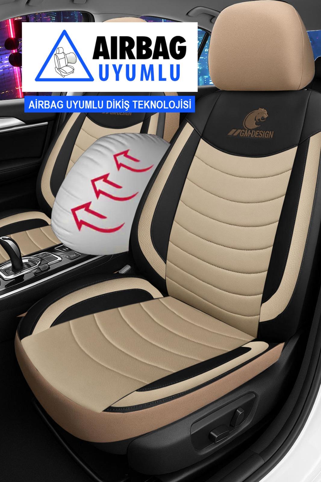 Panther Serisi Bej Keten Kumaş Üniversal Oto Koltuk Kılıfı - 5 Koltuk Tam Set