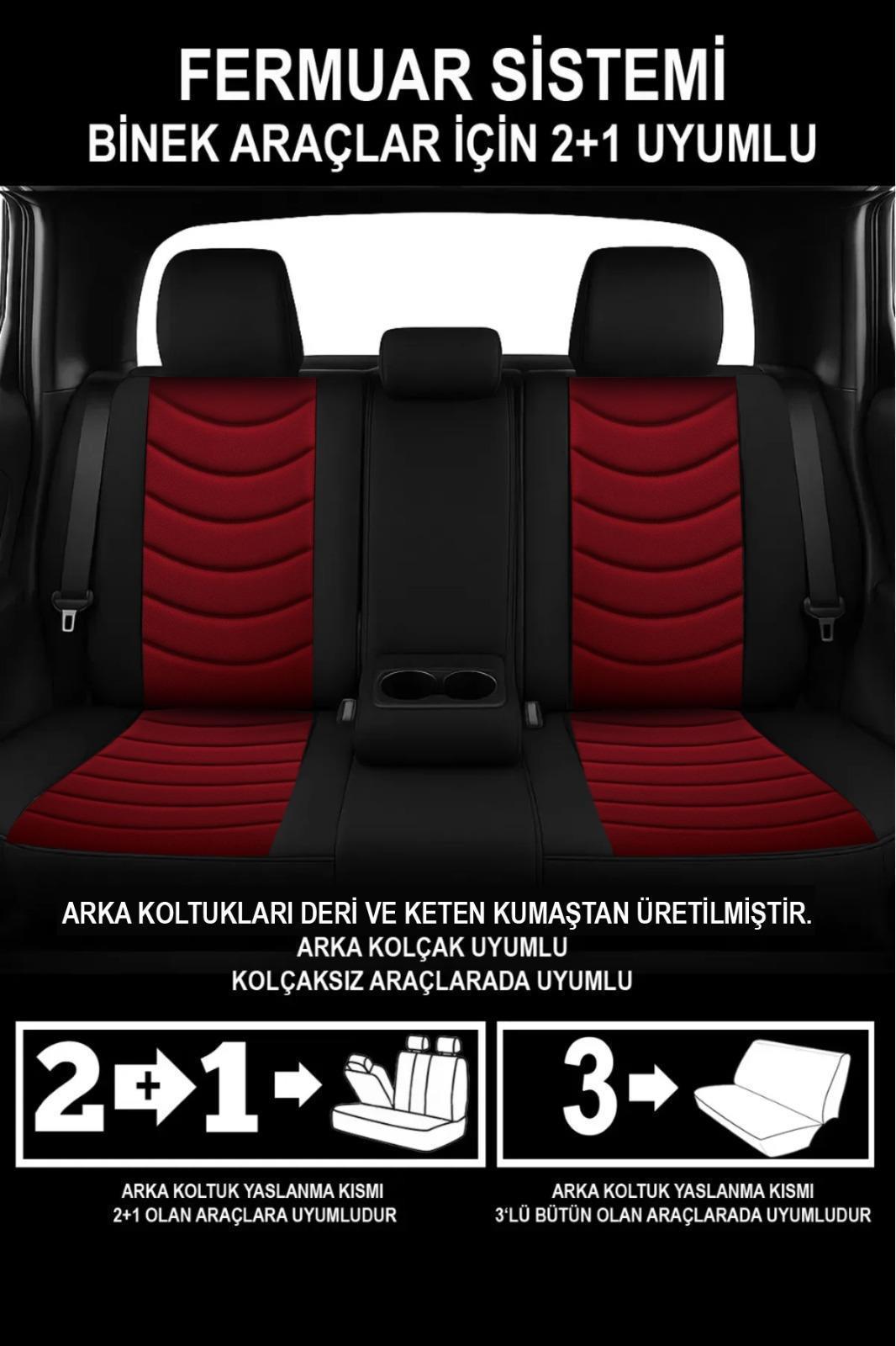 Panther Serisi Bordo Keten Kumaş Üniversal Oto Koltuk Kılıfı - 5 Koltuk Tam Set