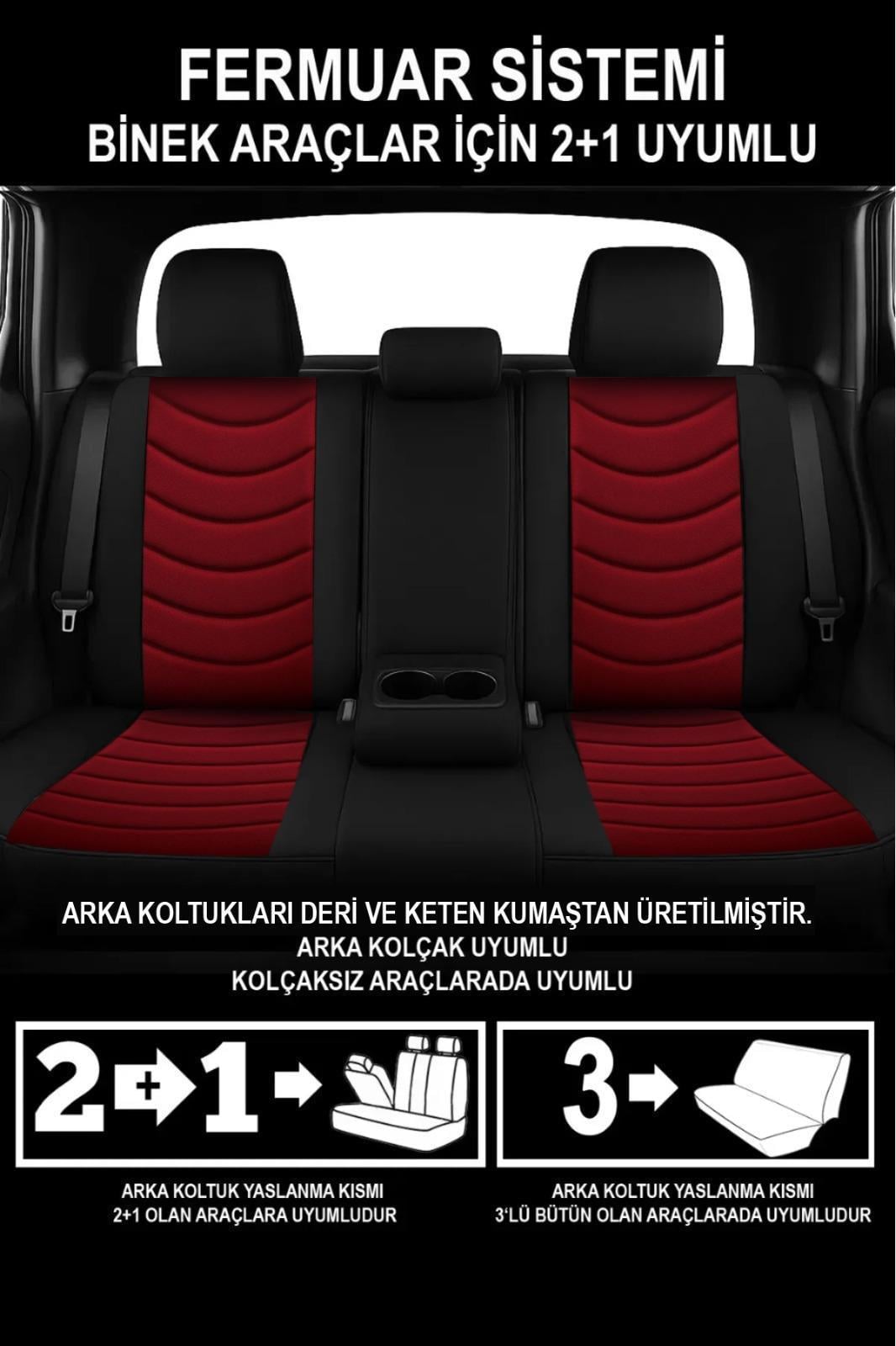 Panther Serisi Bordo Keten Kumaş Üniversal Oto Koltuk Kılıfı - 5 Koltuk Tam Set