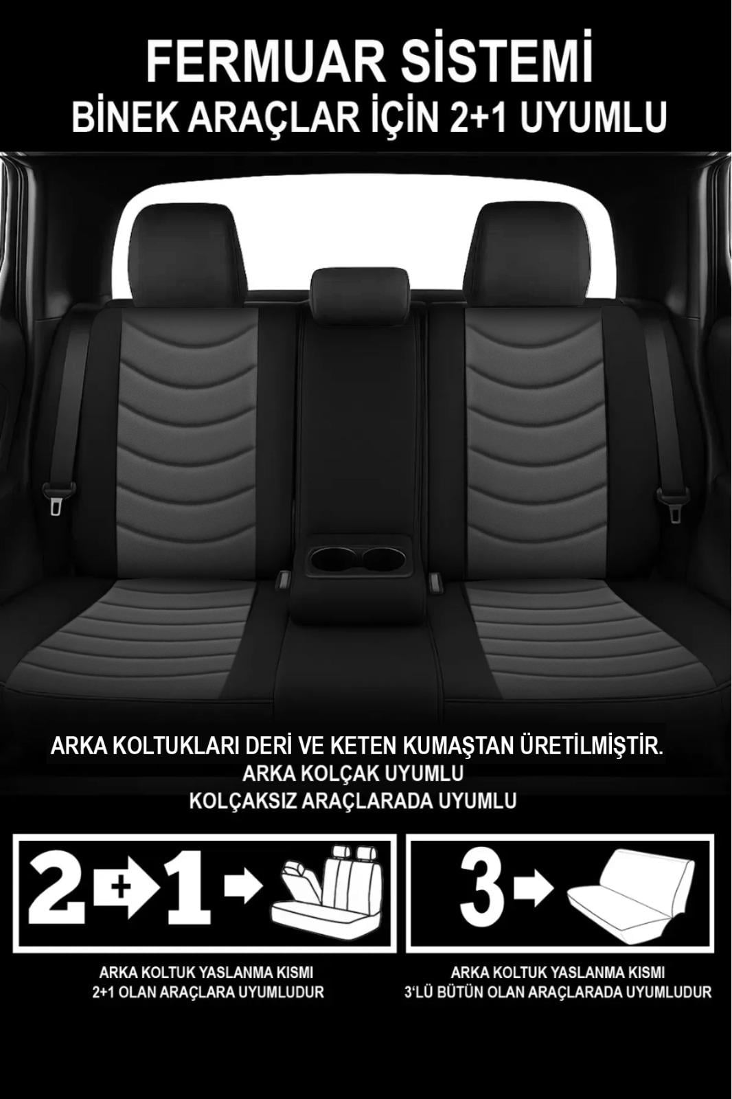 Panther Serisi Füme Keten Kumaş Üniversal Oto Koltuk Kılıfı - 5 Koltuk Tam Set