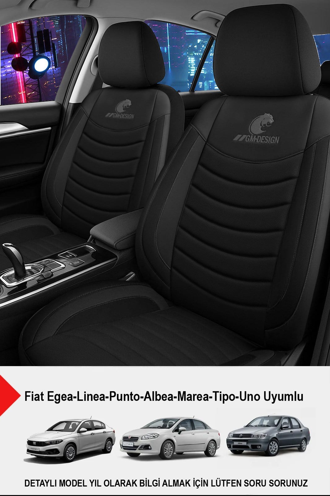 Panther Serisi Siyah Keten Kumaş Oto Koltuk Kılıfı (Fiat Egea-Linea-Punto-Albea-Marea-Tipo-Uno Uyumlu)