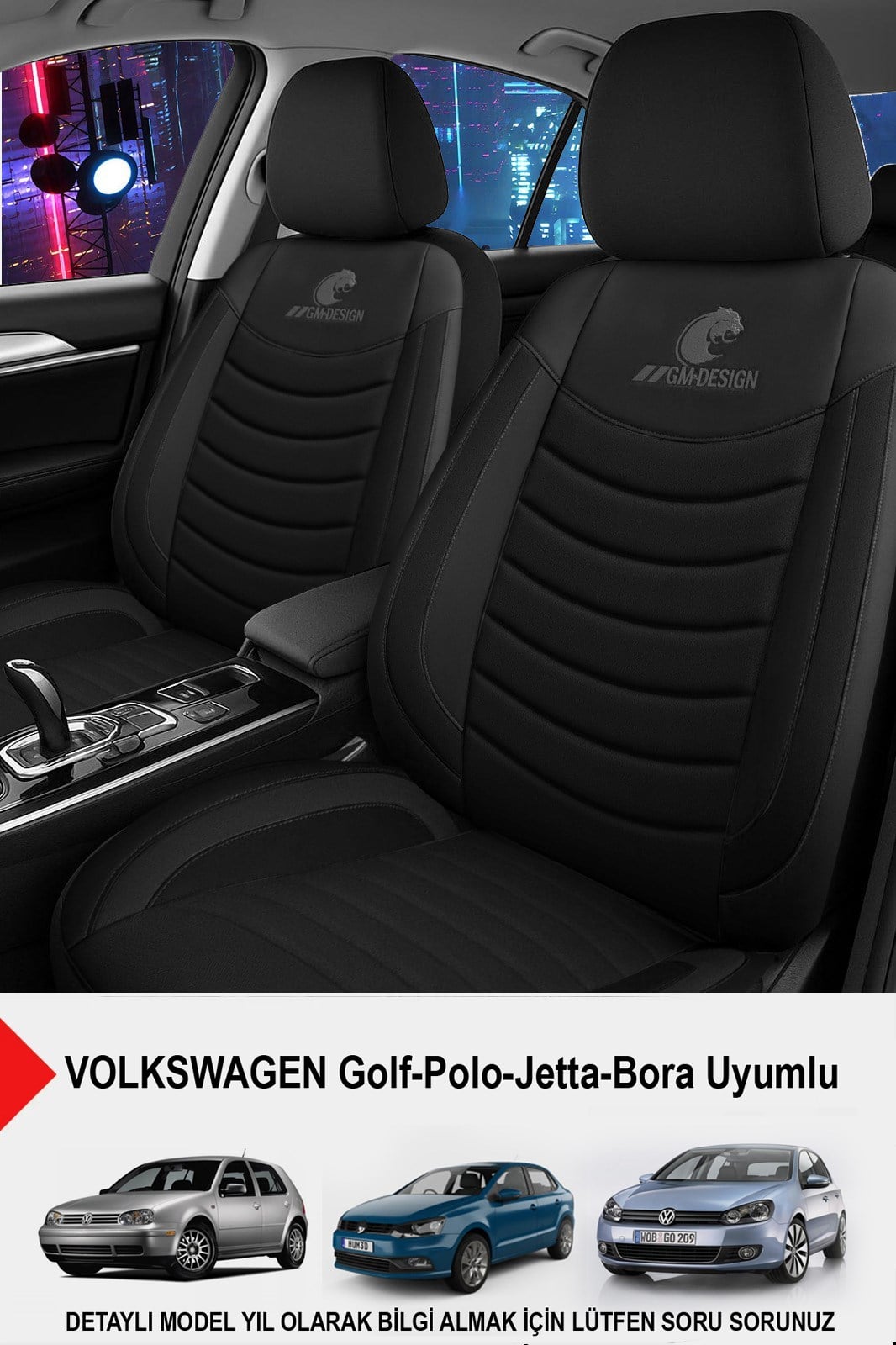 Panther Serisi Siyah Keten Kumaş Oto Koltuk Kılıfı (Volkswagen Bora-Golf-Jetta-Polo Uyumlu)