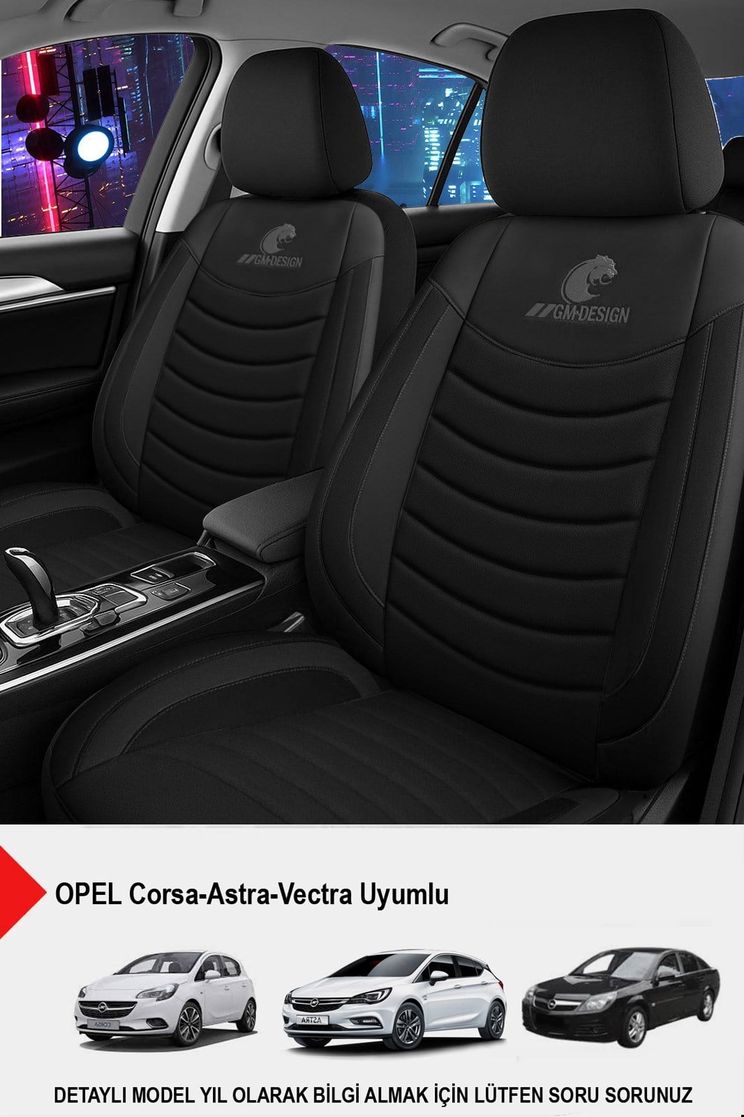 Panther Serisi Siyah Keten Kumaş Oto Koltuk Kılıfı (Opel Corsa-Astra-Vectra Uyumlu)