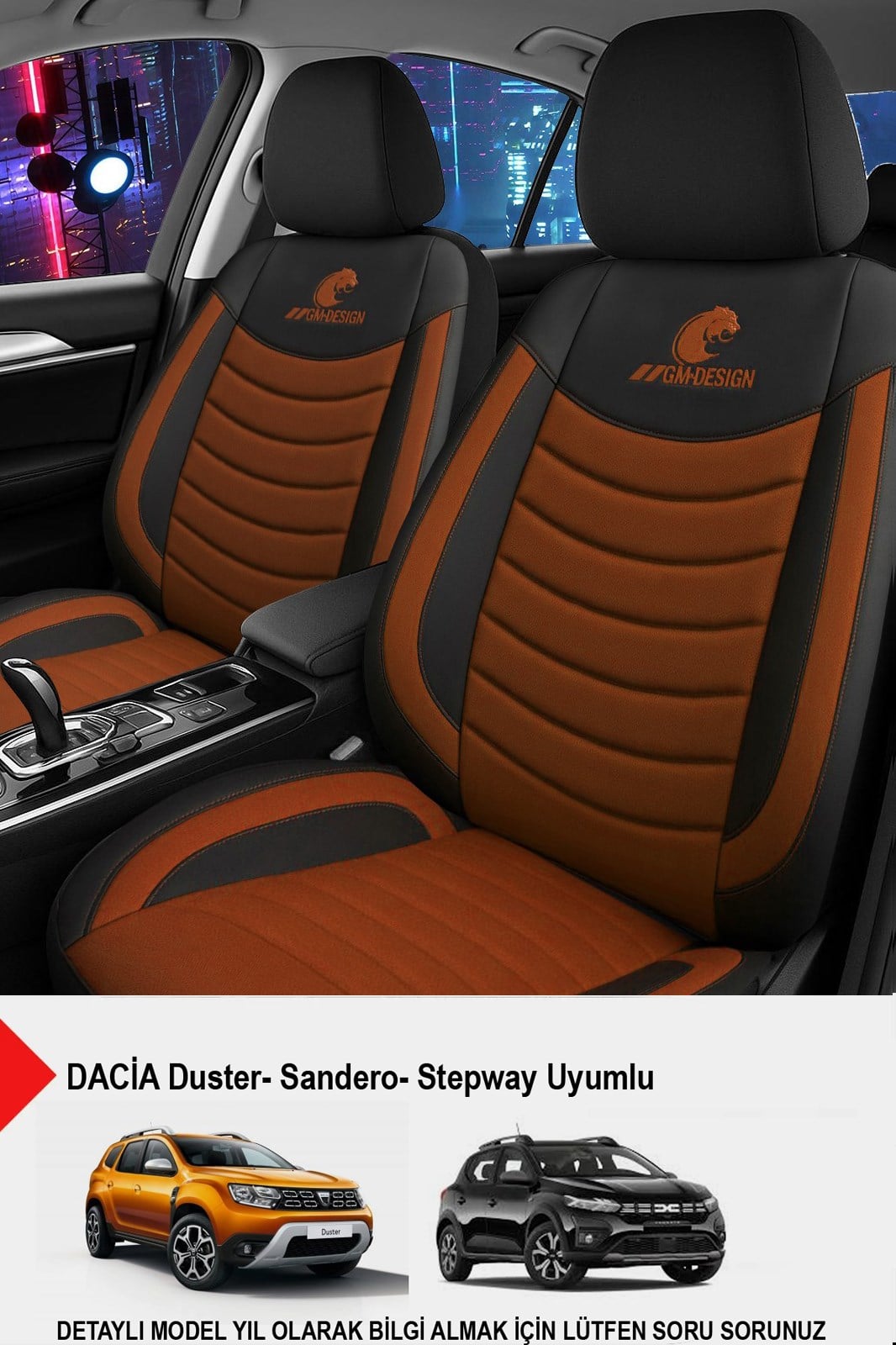 Panther Serisi Taba Keten Kumaş Oto Koltuk Kılıfı (Dacia Sandero-Stepway-Duster Uyumlu)