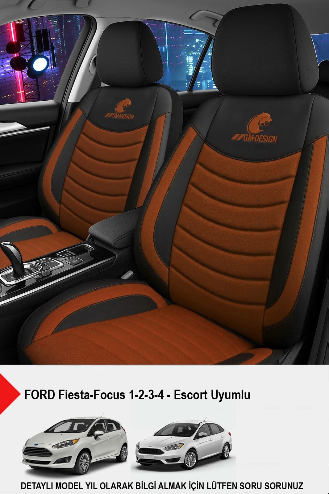 Panther Serisi Taba Keten Kumaş Oto Koltuk Kılıfı (Ford Focus-Fiesta-Escort Uyumlu)
