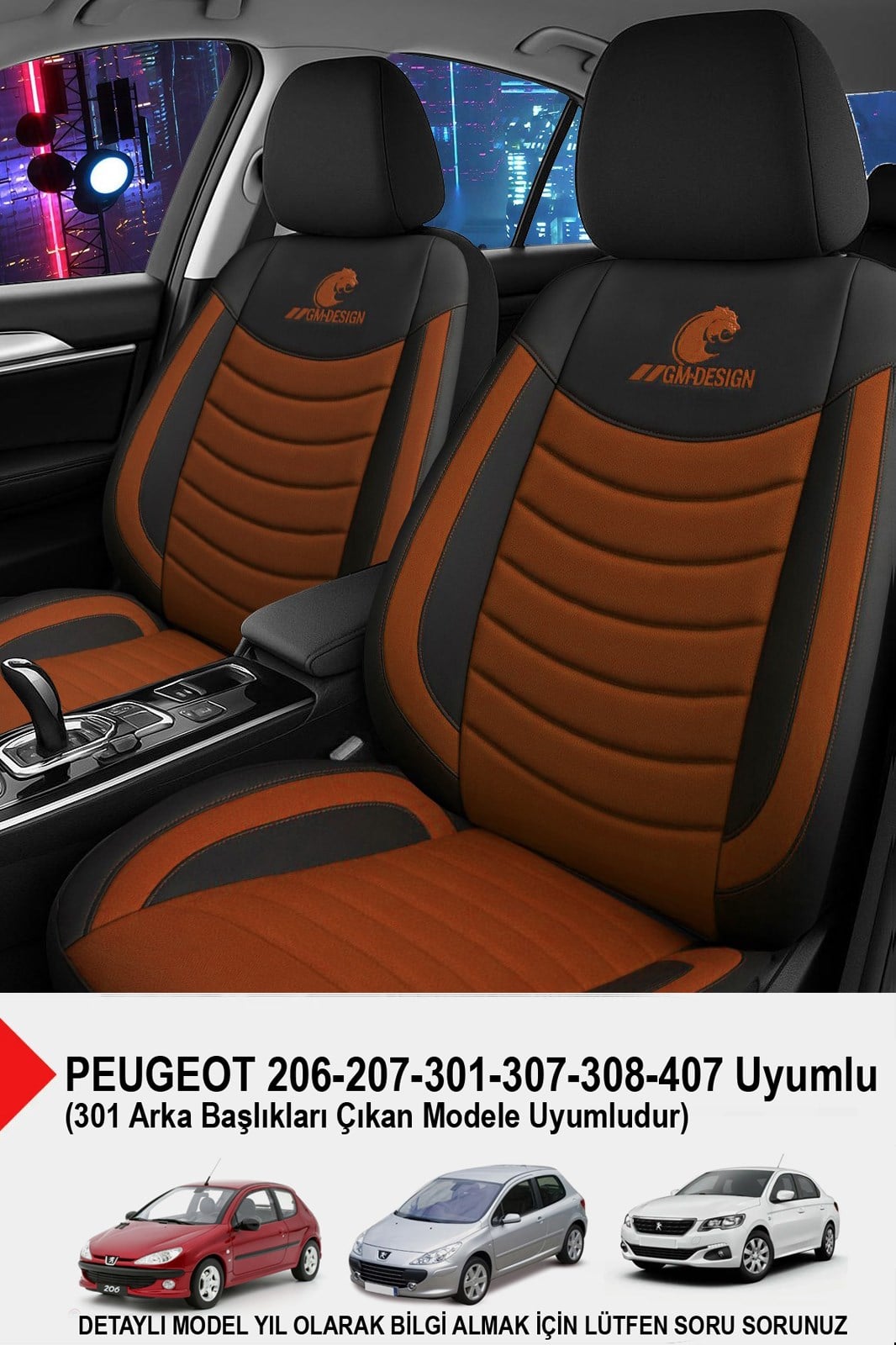 Panther Serisi Taba Keten Kumaş Oto Koltuk Kılıfı (Peugeot 206-207-208-306-307-407- Uyumlu)