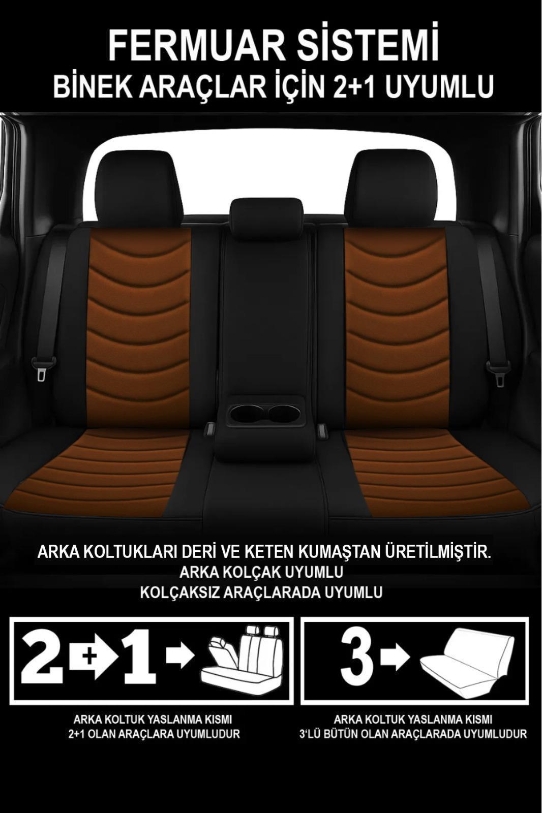 Panther Serisi Taba Keten Kumaş Üniversal Oto Koltuk Kılıfı - 5 Koltuk Tam Set