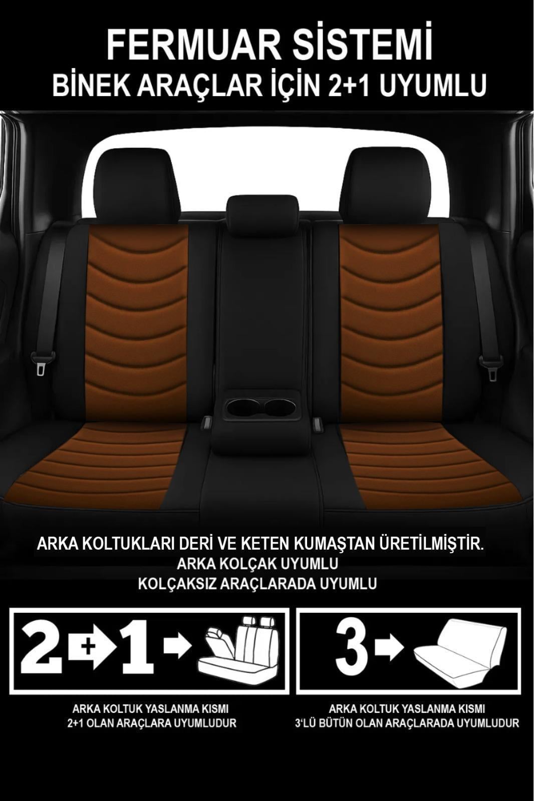 Panther Serisi Taba Keten Kumaş Üniversal Oto Koltuk Kılıfı - 5 Koltuk Tam Set