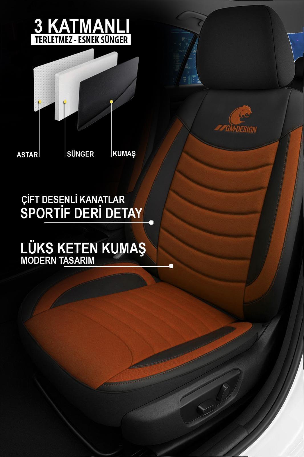 Panther Serisi Taba Keten Kumaş Üniversal Oto Koltuk Kılıfı - 5 Koltuk Tam Set