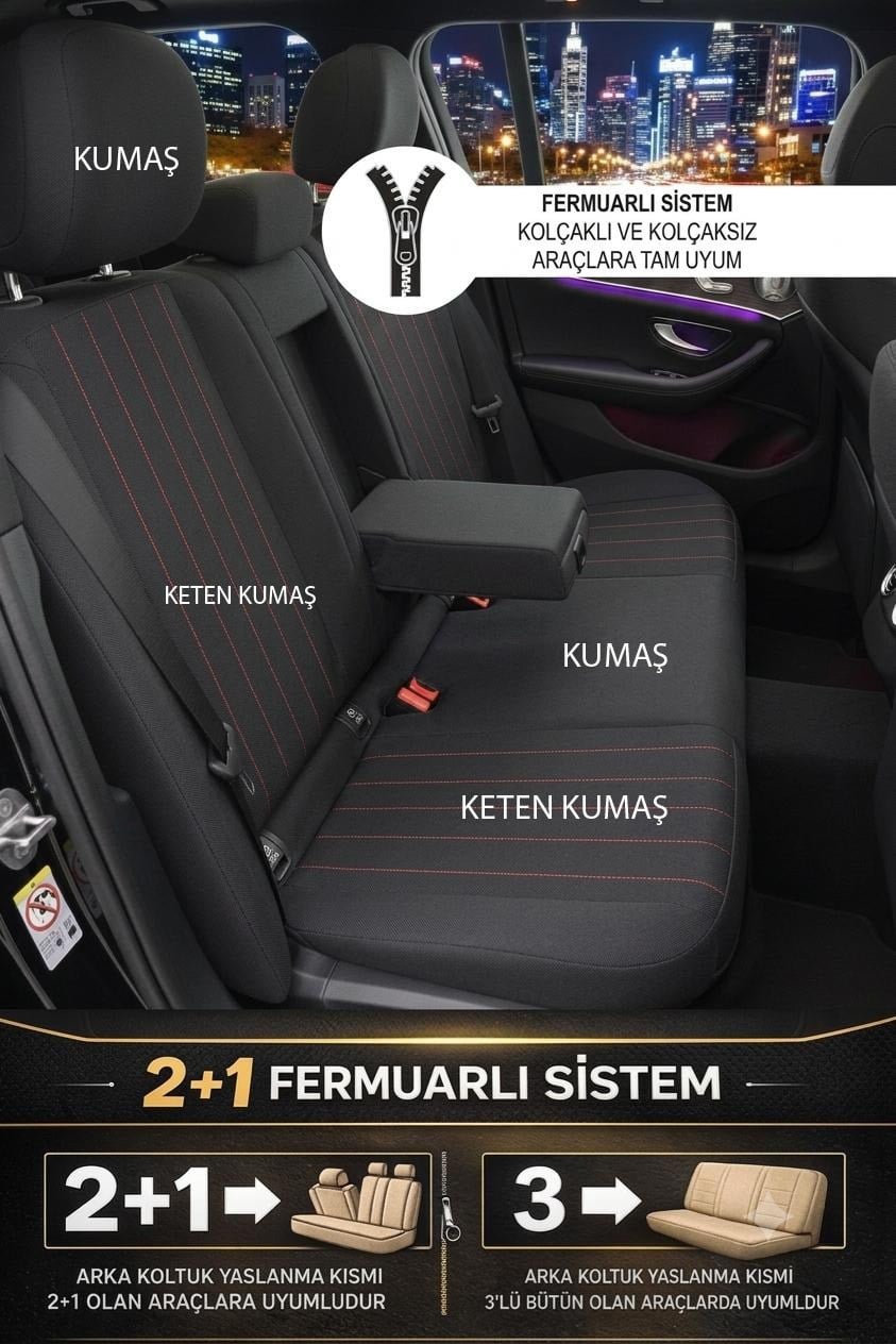 Perfetto Serisi Lüks Keten Bordo Üniversal Oto Koltuk Kılıfı - 5 Koltuk Tam Set
