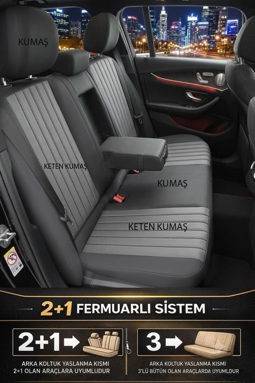 Perfetto Serisi Lüks Keten Füme Üniversal Oto Koltuk Kılıfı - 5 Koltuk Tam Set