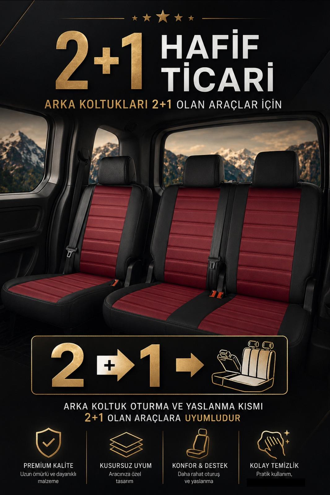 Premium Serisi Lüks Keten Bordo Üniversal Ticari Oto Koltuk Kılıfı (DOBLO-CADDY-BERLİNGO-DOKKER-COURİER-KANGOO UYUMLU)