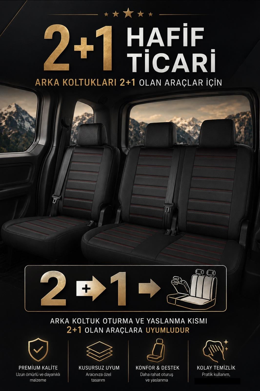 Premium Serisi Lüks Keten Siyah Üniversal Ticari Oto Koltuk Kılıfı (DOBLO-CADDY-BERLİNGO-DOKKER-COURİER-KANGOO UYUMLU)
