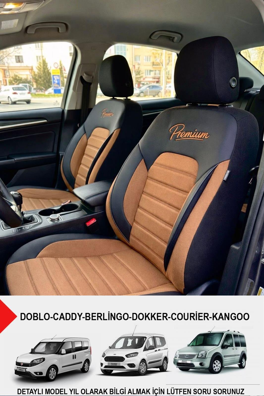 Premium Serisi Lüks Keten Taba Üniversal Ticari Oto Koltuk Kılıfı (DOBLO-CADDY-BERLİNGO-DOKKER-COURİER-KANGOO UYUMLU)