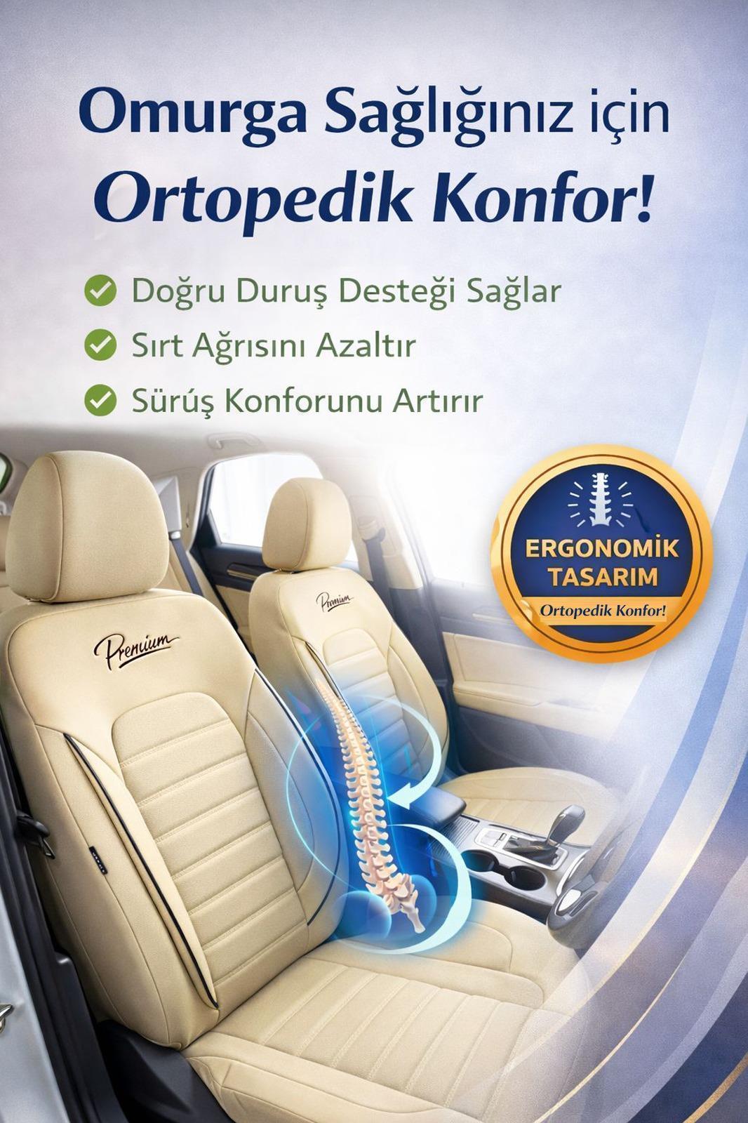 Premium Serisi Lüks Keten Üniversal Bej Oto Koltuk Kılıfı - 5 Koltuk Tam Set