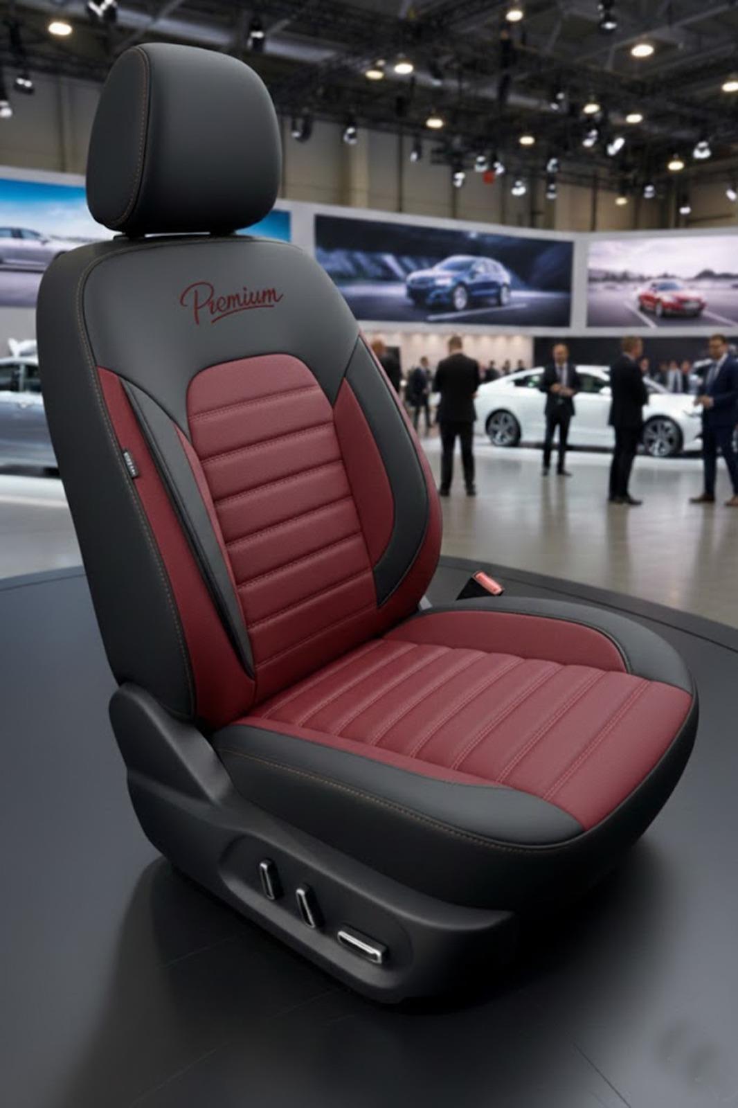 Premium Serisi Lüks Keten Üniversal Bordo Oto Koltuk Kılıfı - 5 Koltuk Tam Set