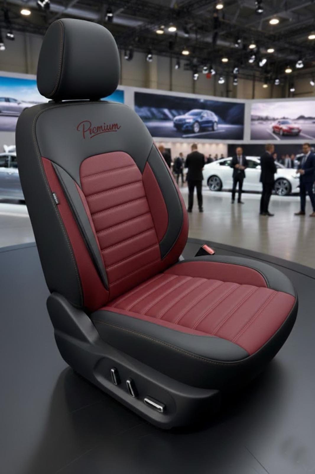 Premium Serisi Lüks Keten Üniversal Bordo Oto Koltuk Kılıfı - 5 Koltuk Tam Set