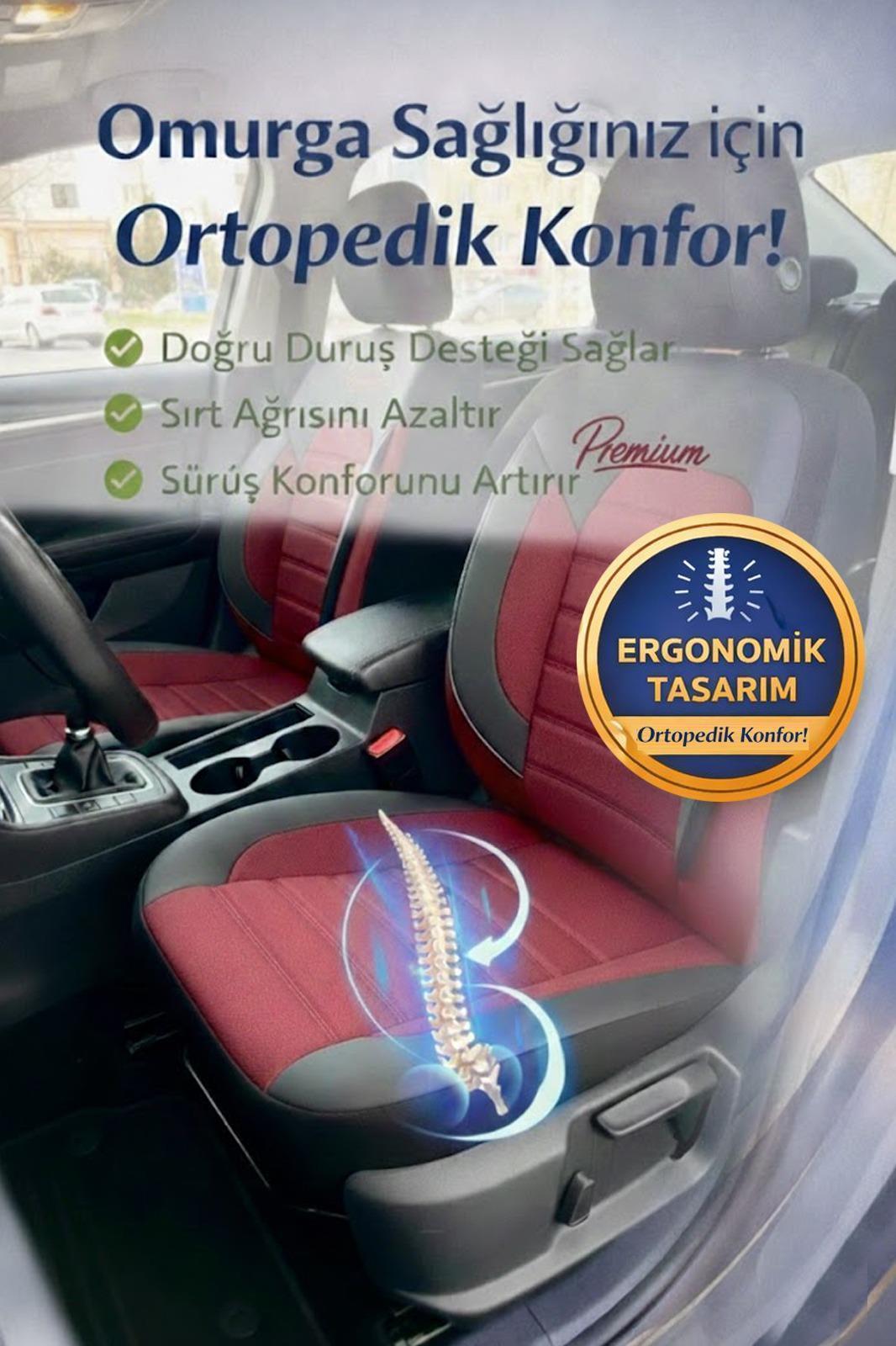Premium Serisi Lüks Keten Üniversal Bordo Oto Koltuk Kılıfı - 5 Koltuk Tam Set