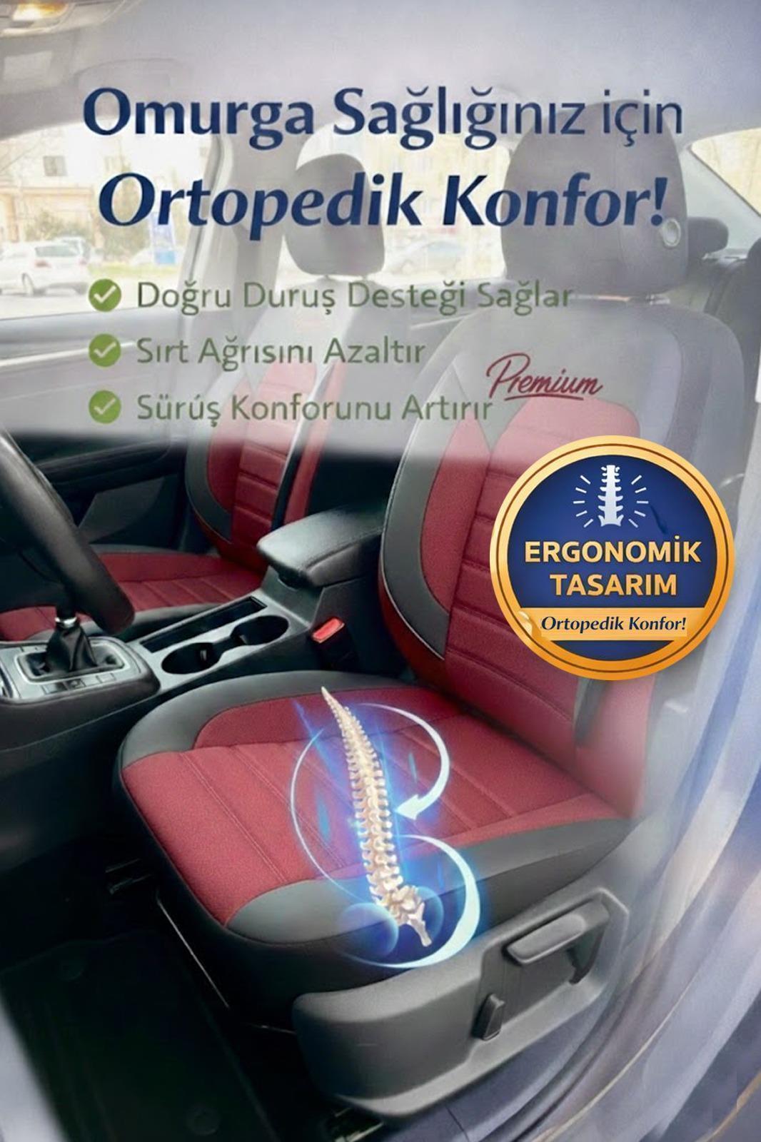 Premium Serisi Lüks Keten Üniversal Bordo Oto Koltuk Kılıfı - 5 Koltuk Tam Set