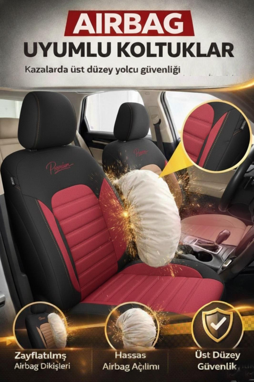 Premium Serisi Lüks Keten Üniversal Bordo Oto Koltuk Kılıfı - 5 Koltuk Tam Set