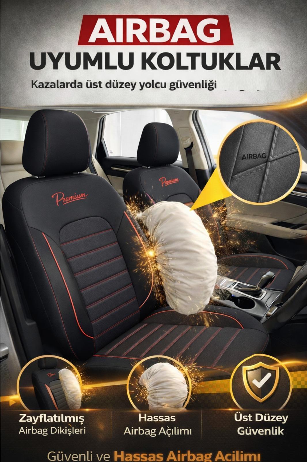 Premium Serisi Lüks Keten Üniversal Siyah Oto Koltuk Kılıfı - 5 Koltuk Tam Set