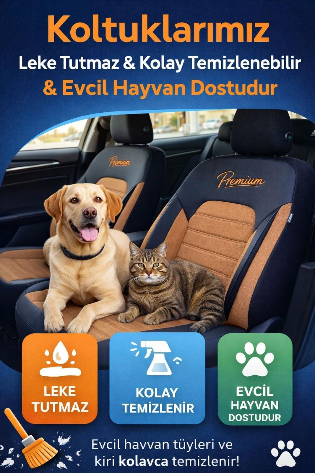 Premium Serisi Lüks Keten Üniversal Taba Oto Koltuk Kılıfı - 5 Koltuk Tam Set