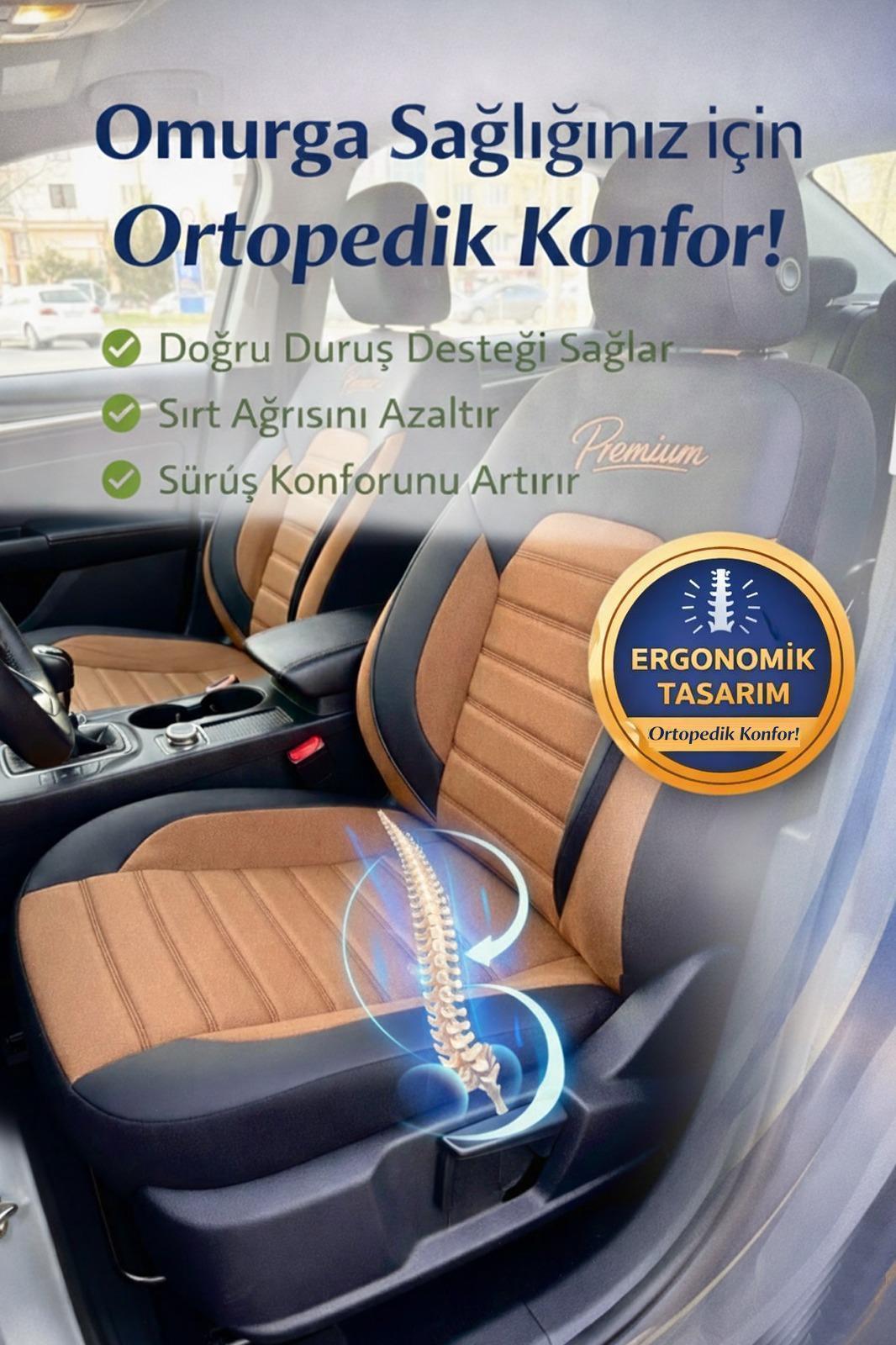 Premium Serisi Lüks Keten Üniversal Taba Oto Koltuk Kılıfı - 5 Koltuk Tam Set