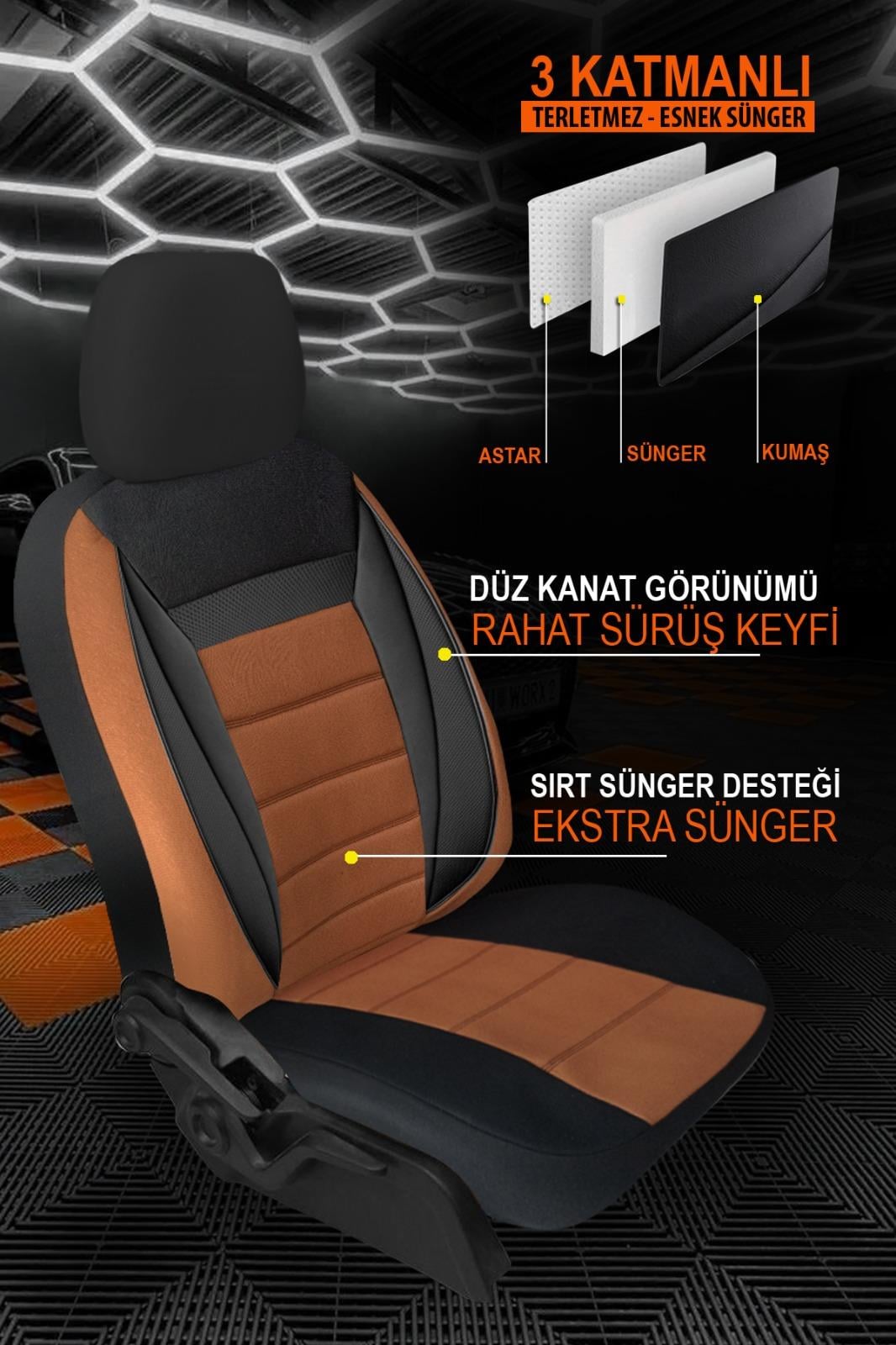 Soft Tay Tüyü Oto Koltuk Kılıfı Taba