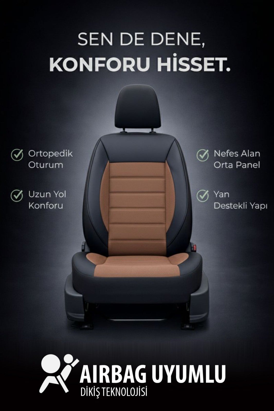 Speed Serisi Pike Kumaş Taba Ticari 2+1 Oto Koltuk Kılıfı - (DOBLO-CADDY-BERLİNGO-DOKKER-COURİER-KANGOO UYUMLU)