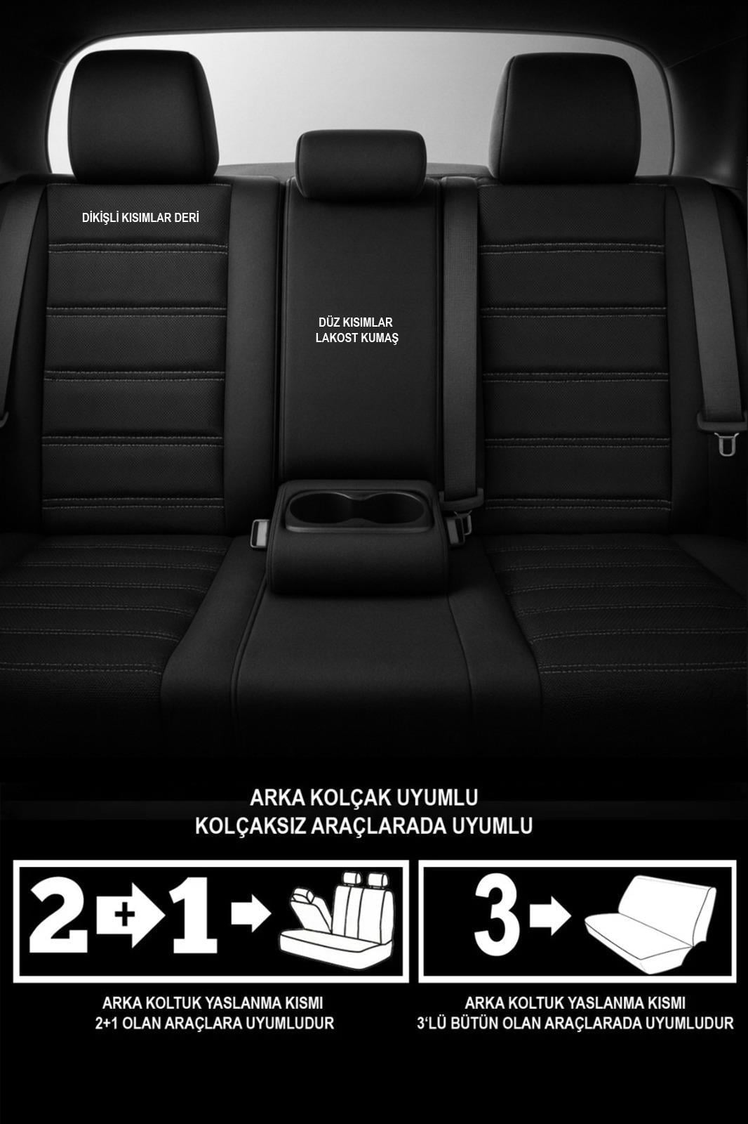 Stone Deri Beyaz Oto Koltuk Kılıfı - Üniversal 5 Koltuk Tam Set
