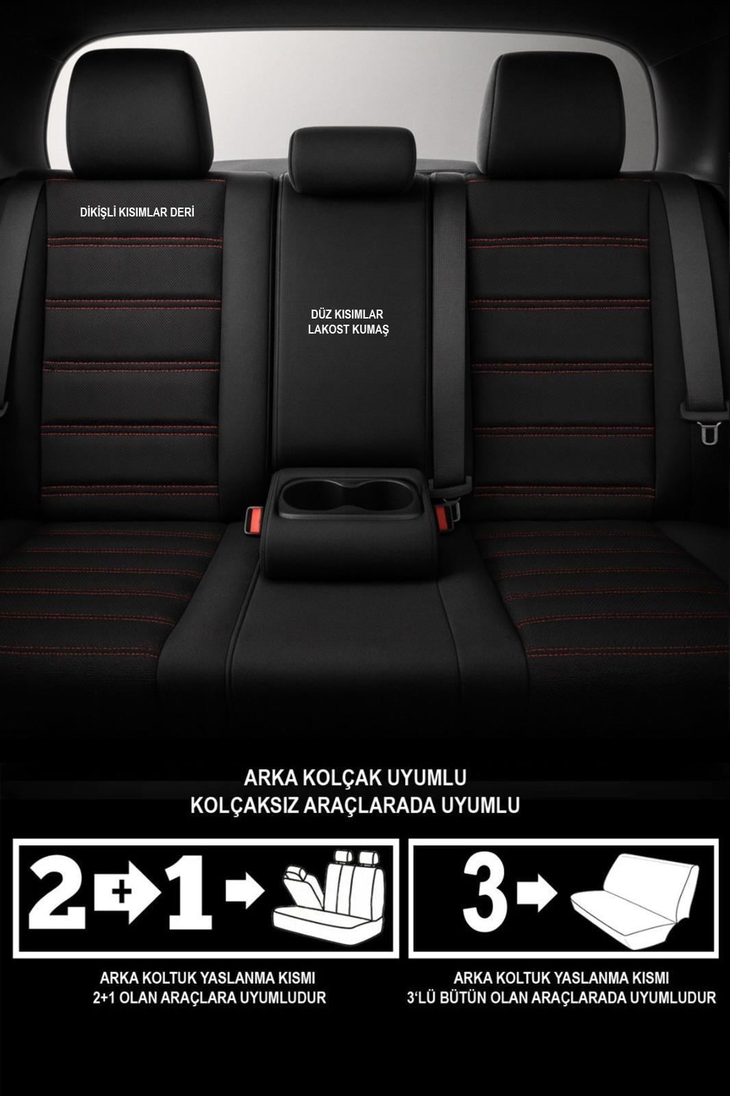 Stone Deri Kırmızı Oto Koltuk Kılıfı - Üniversal 5 Koltuk Tam Set