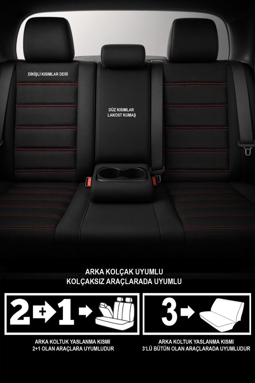 Stone Deri Kırmızı Oto Koltuk Kılıfı - Üniversal 5 Koltuk Tam Set