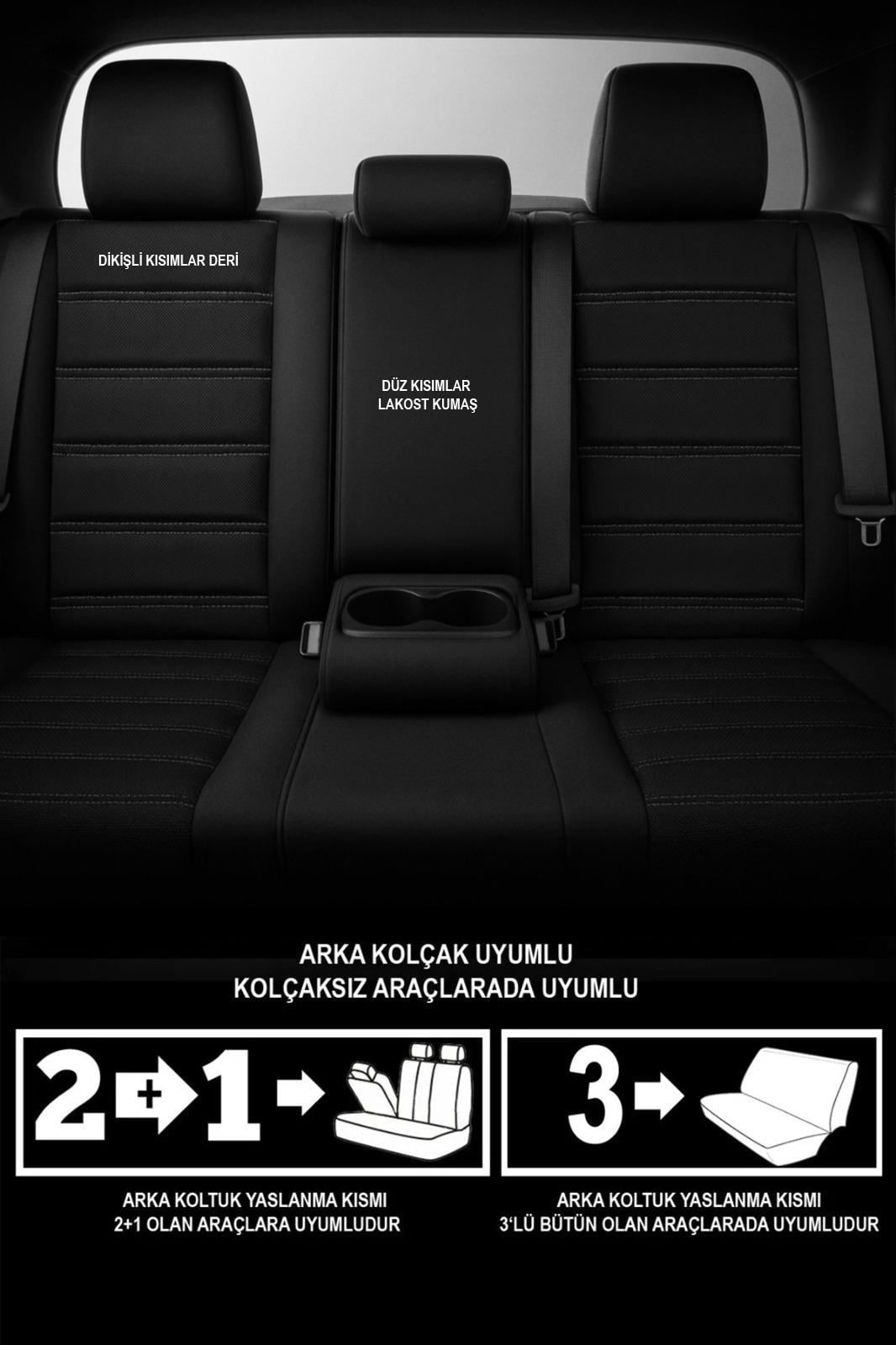 Stone Deri Siyah Oto Koltuk Kılıfı - Üniversal 5 Koltuk Tam Set