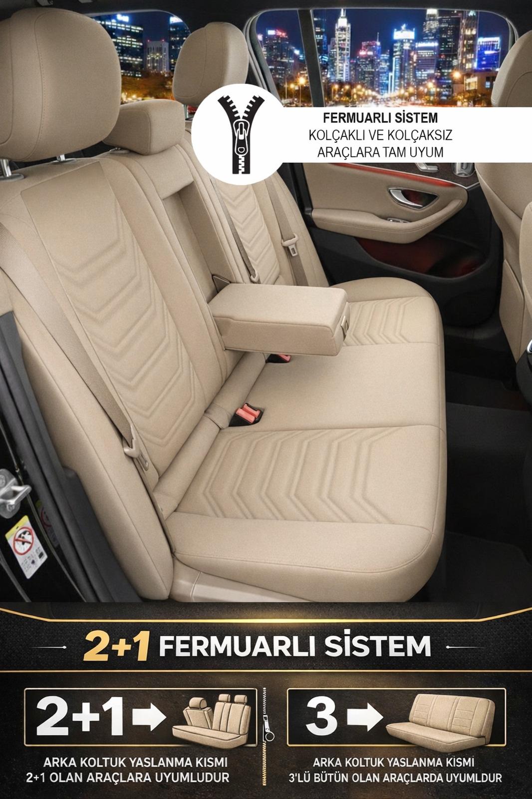 Titanyum Serisi Lüks Keten Üniversal Bej Oto Koltuk Kılıfı - 5 Koltuk Tam Set