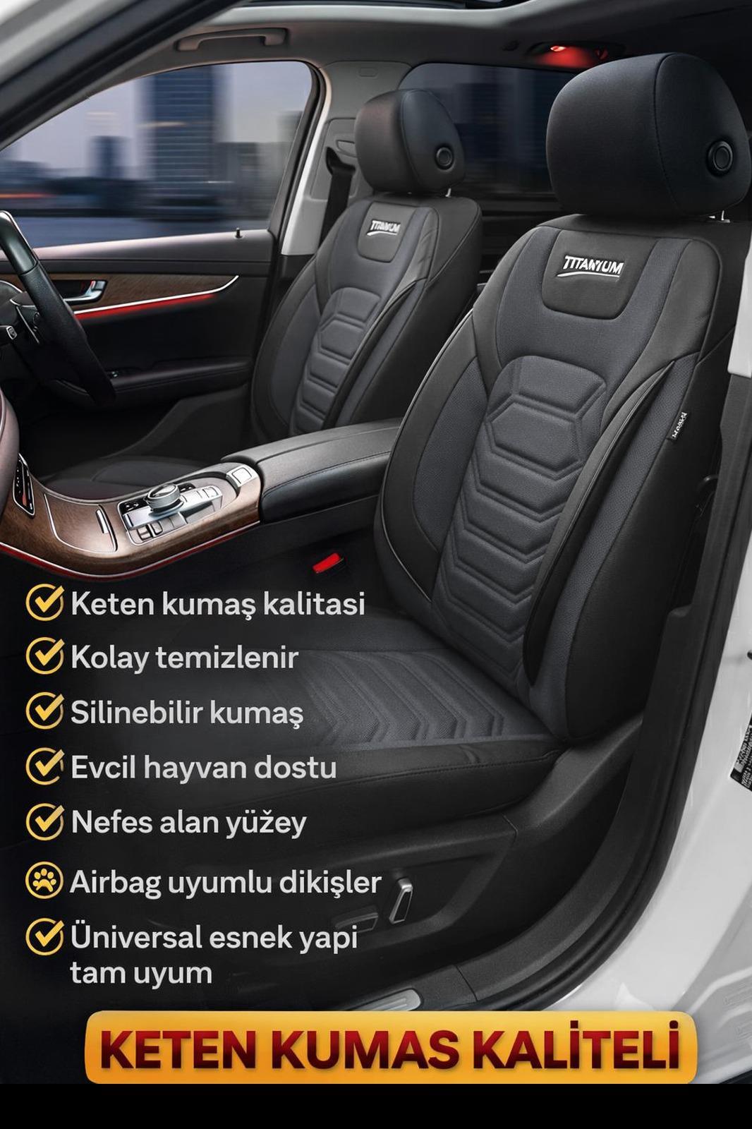 Titanyum Serisi Lüks Keten Üniversal Füme Oto Koltuk Kılıfı - 5 Koltuk Tam Set